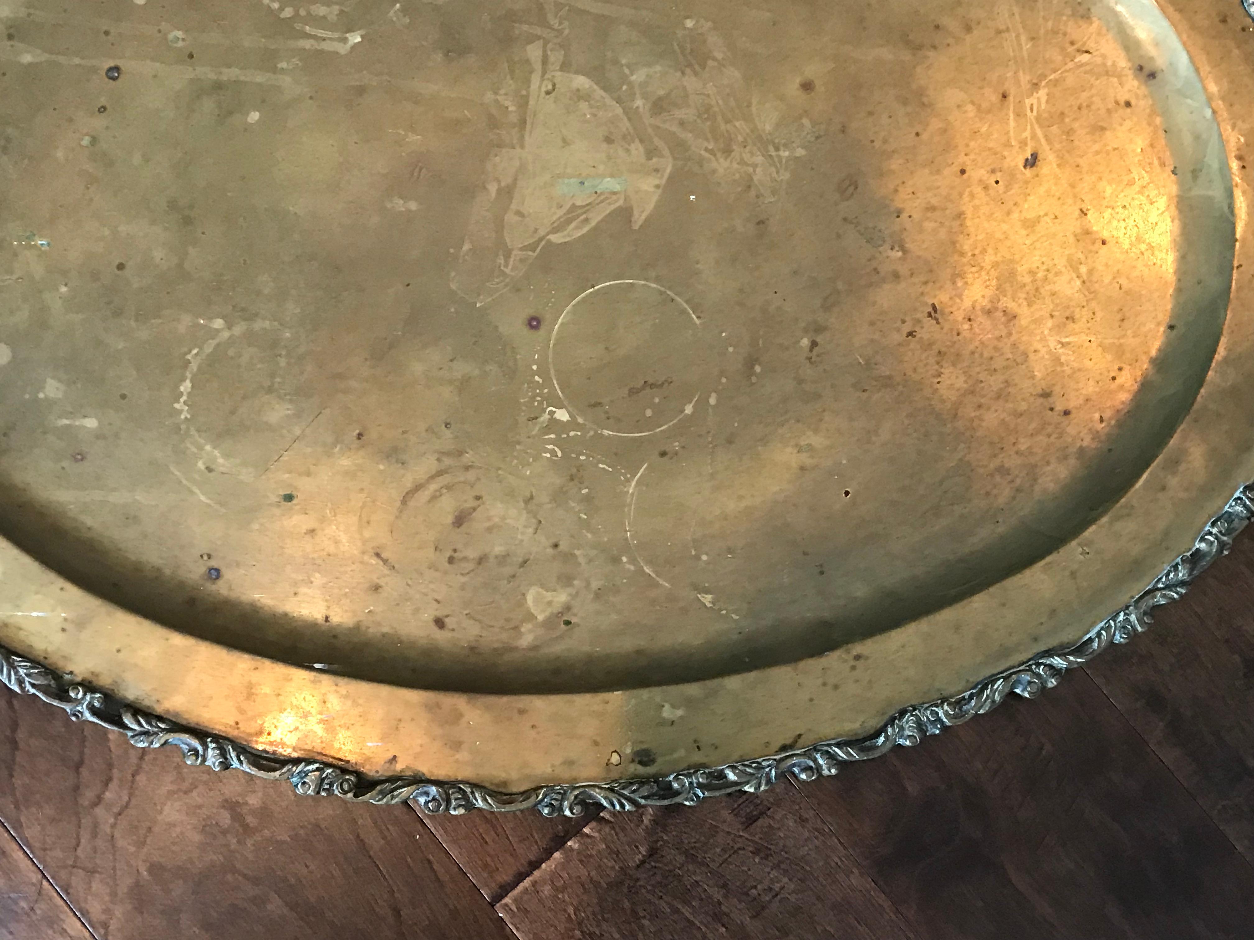 1970s Oversized Brass Tray In Good Condition In Richmond, VA