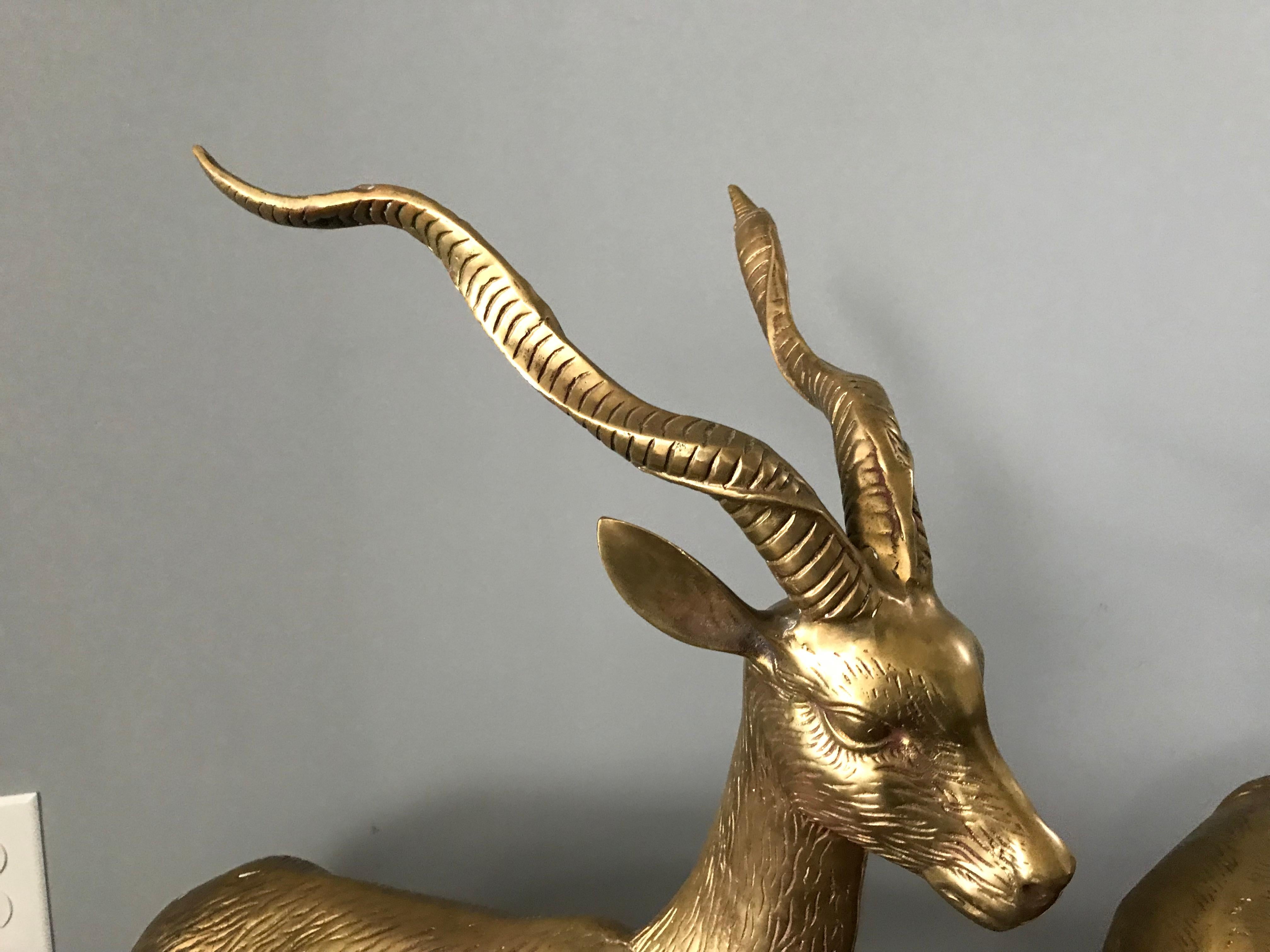 1970s Oversized Italian Brass Gazelle Sculptures, Pair In Good Condition In Richmond, VA