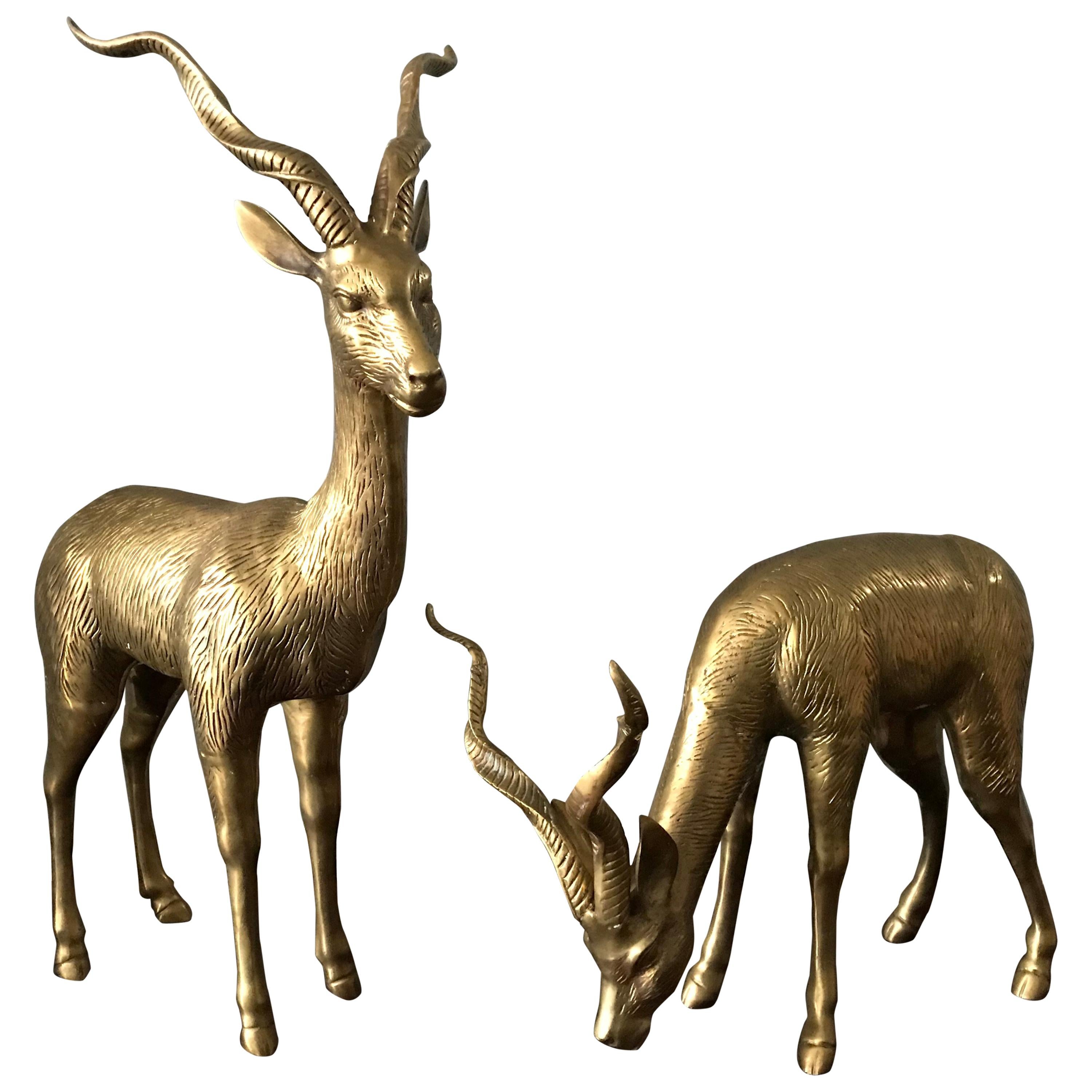 1970s Oversized Italian Brass Gazelle Sculptures, Pair