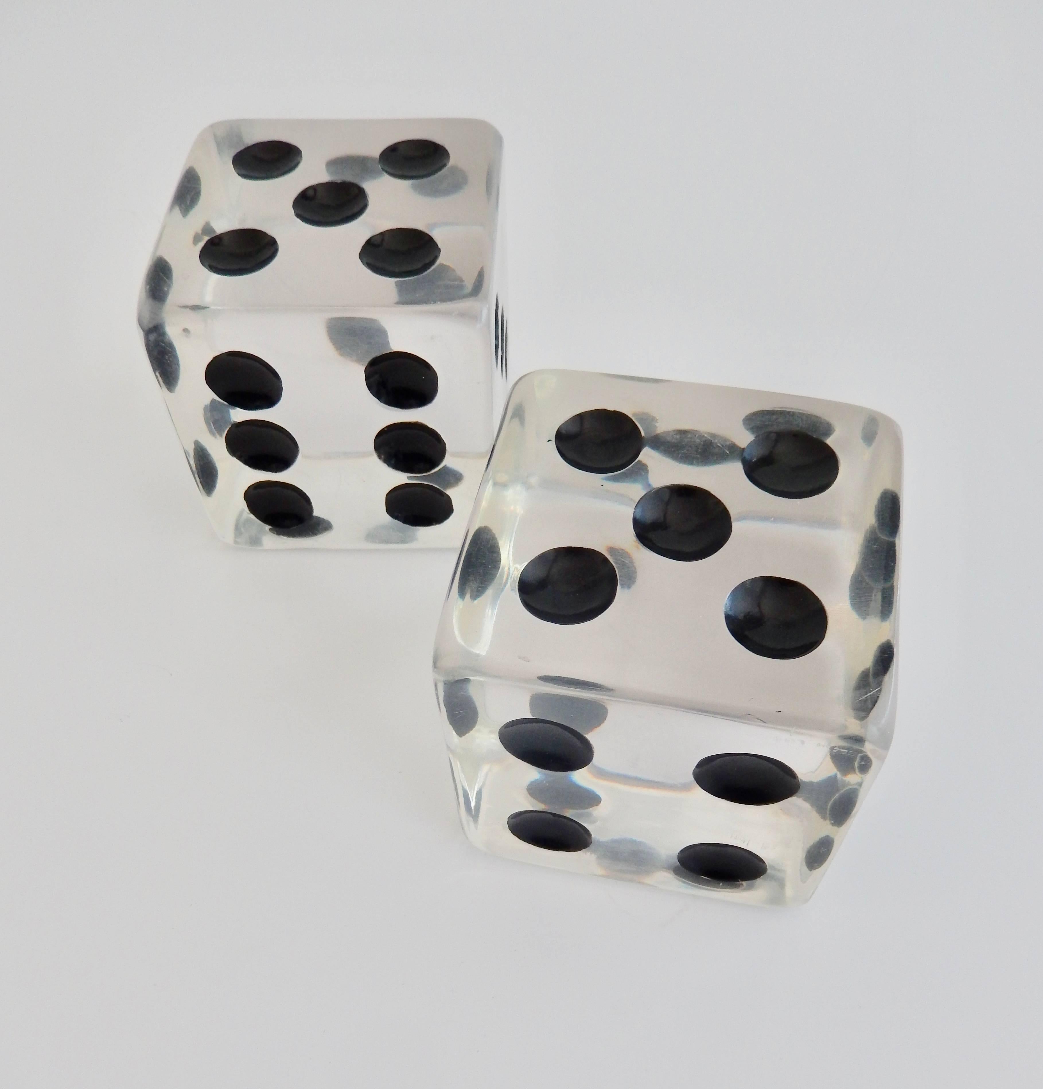 A pair of oversized, large dice in the manner of Charles Hollis Jones. The witty, large-scale design is reminiscent of
Pop Art sculpture. A perfect lucky gift for a gambler or art collector.