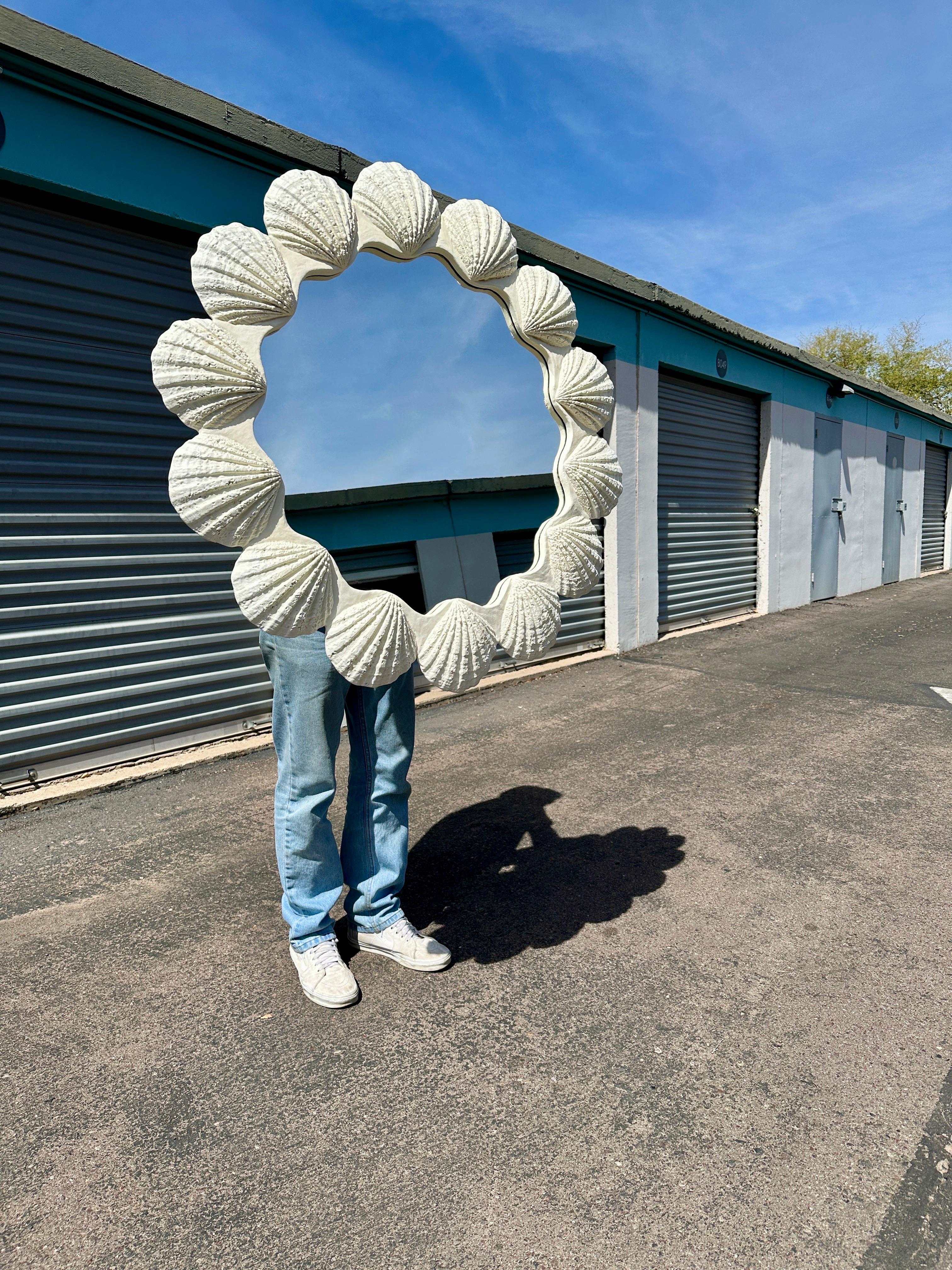1970s Oversized Sculptural Seashell White Mirror 1