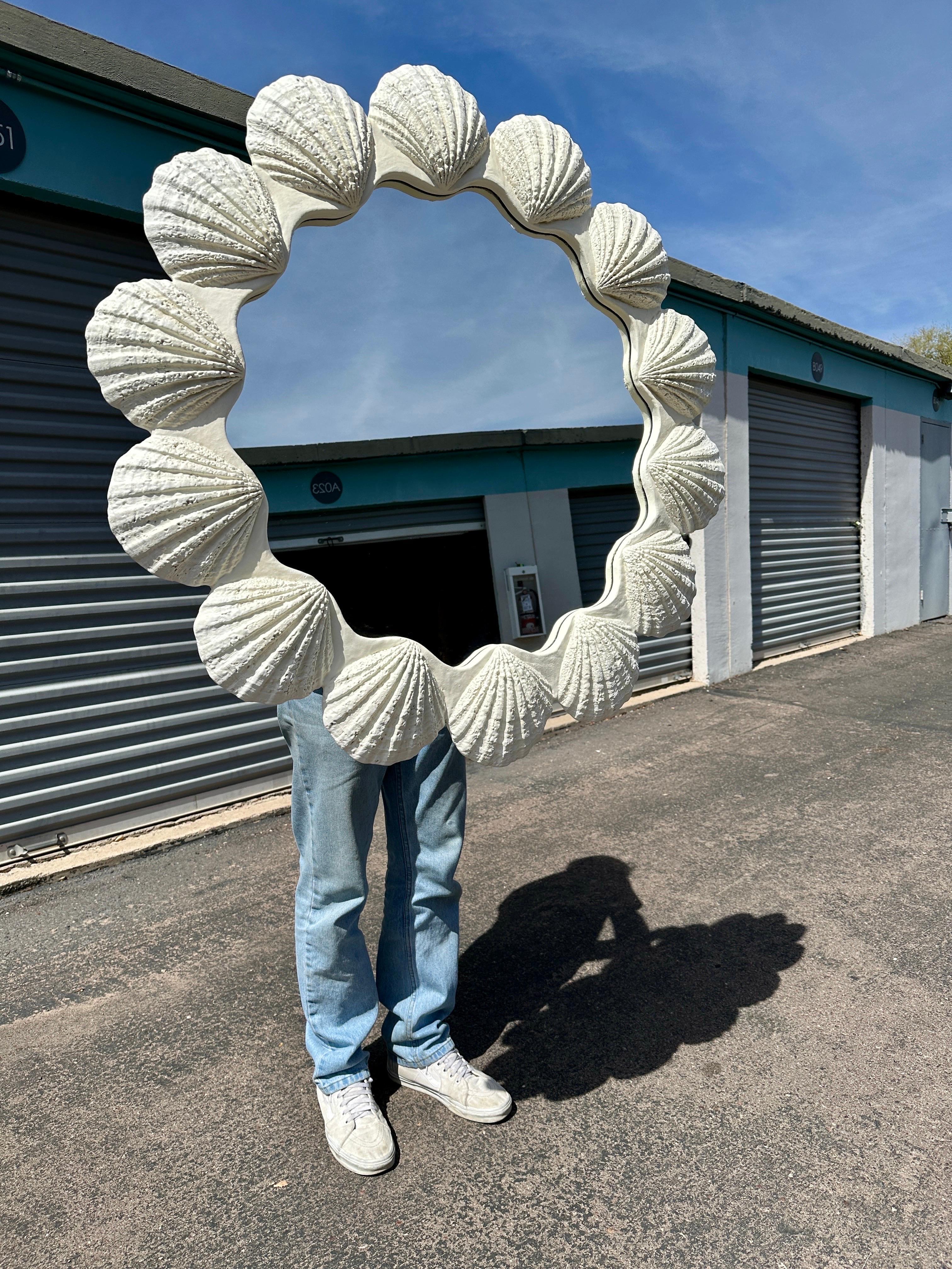 1970s Oversized Sculptural Seashell White Mirror 2