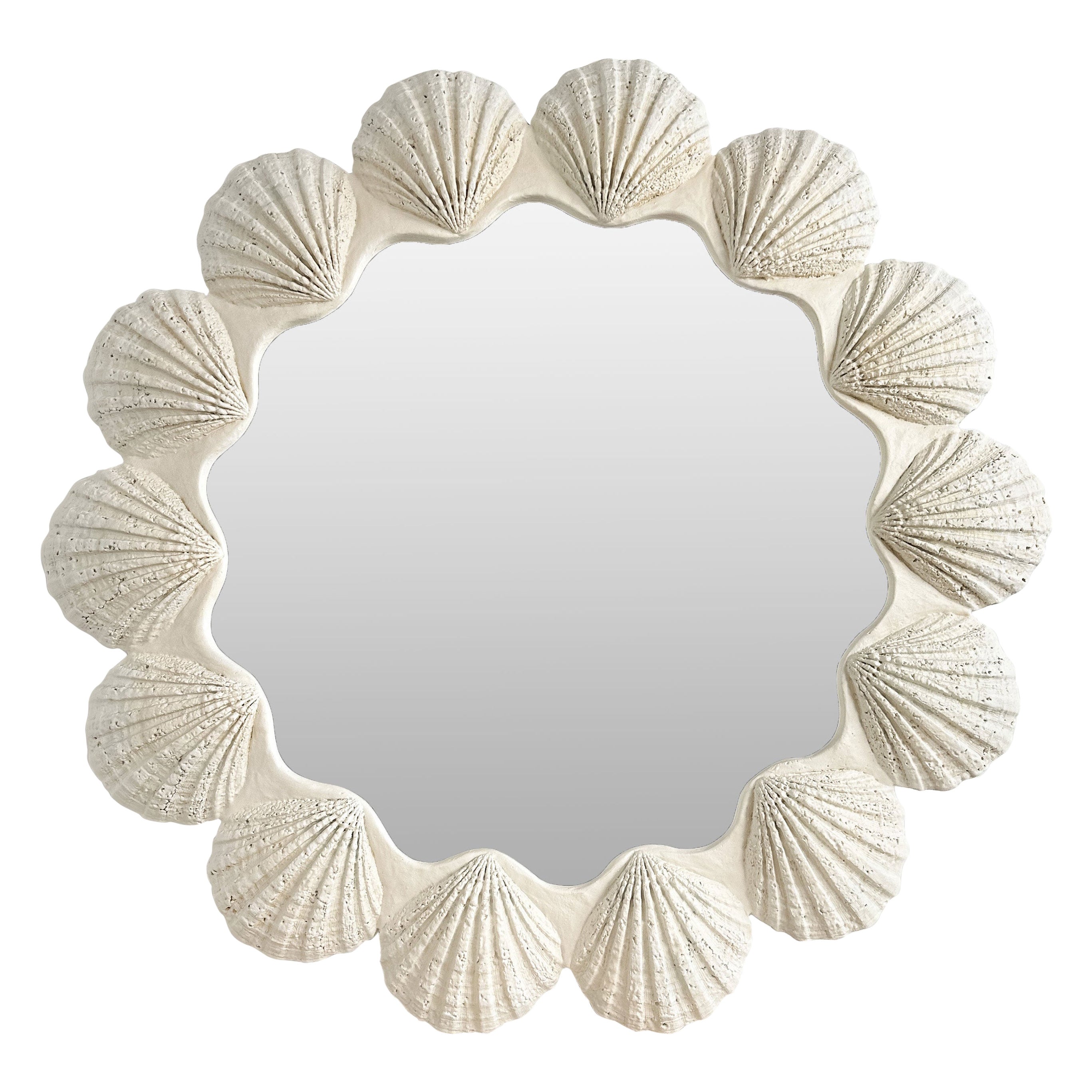 1970s Oversized Sculptural Seashell White Mirror