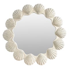 1970s Oversized Sculptural Seashell White Mirror