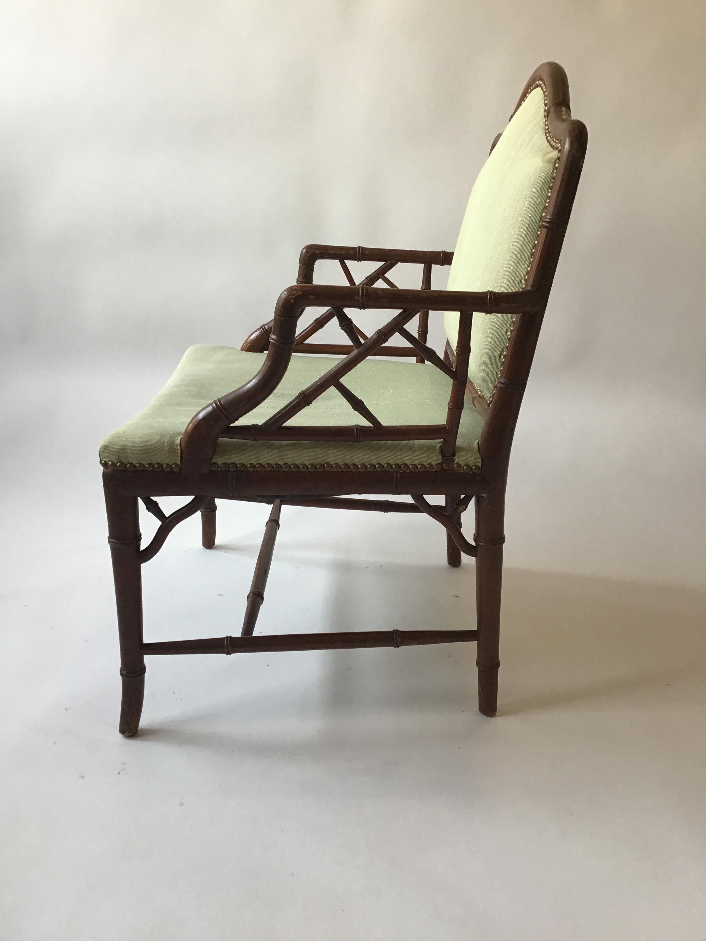 1970s Oversized 'Very Wide' Faux Bamboo Armchair In Good Condition In Tarrytown, NY
