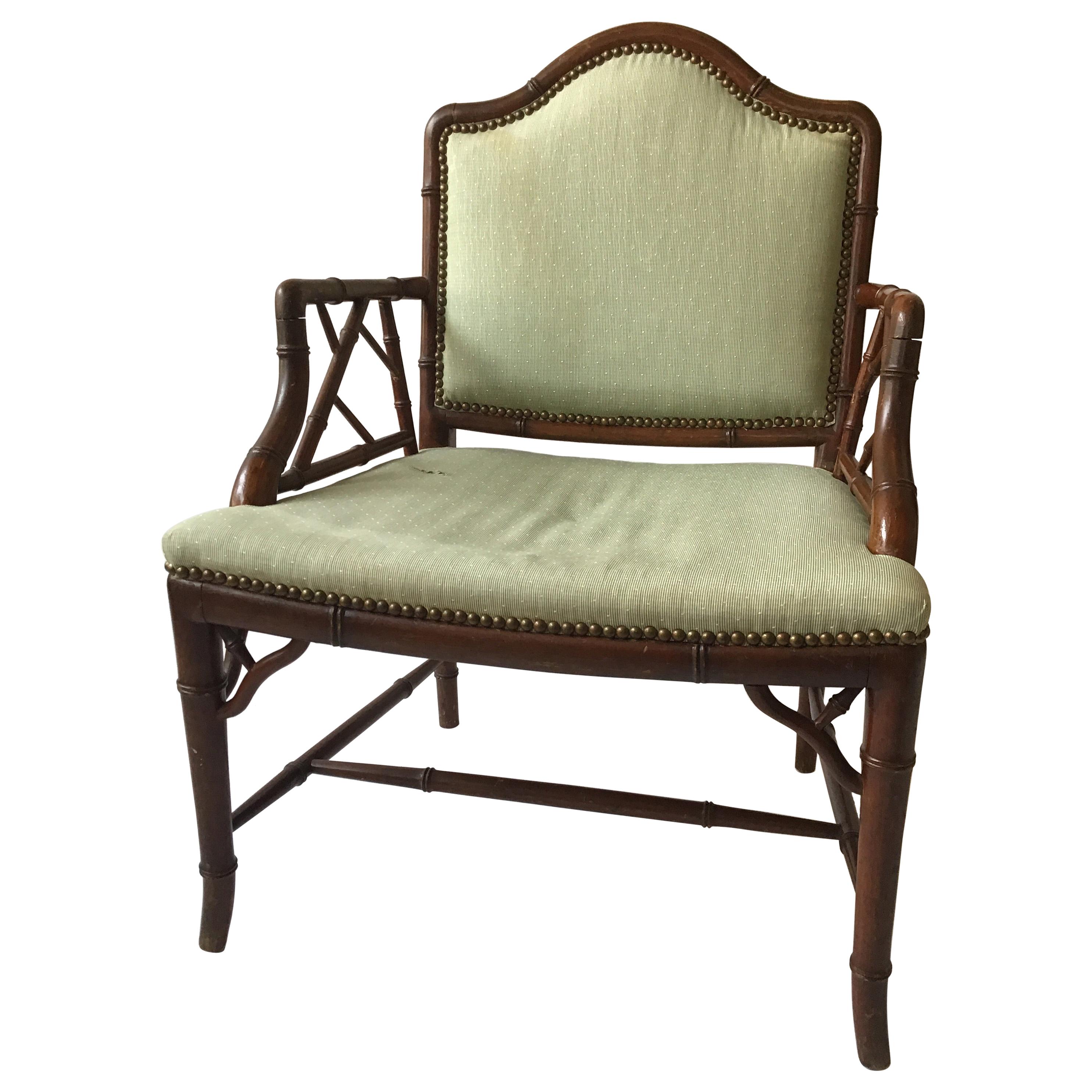 1970s Oversized 'Very Wide' Faux Bamboo Armchair