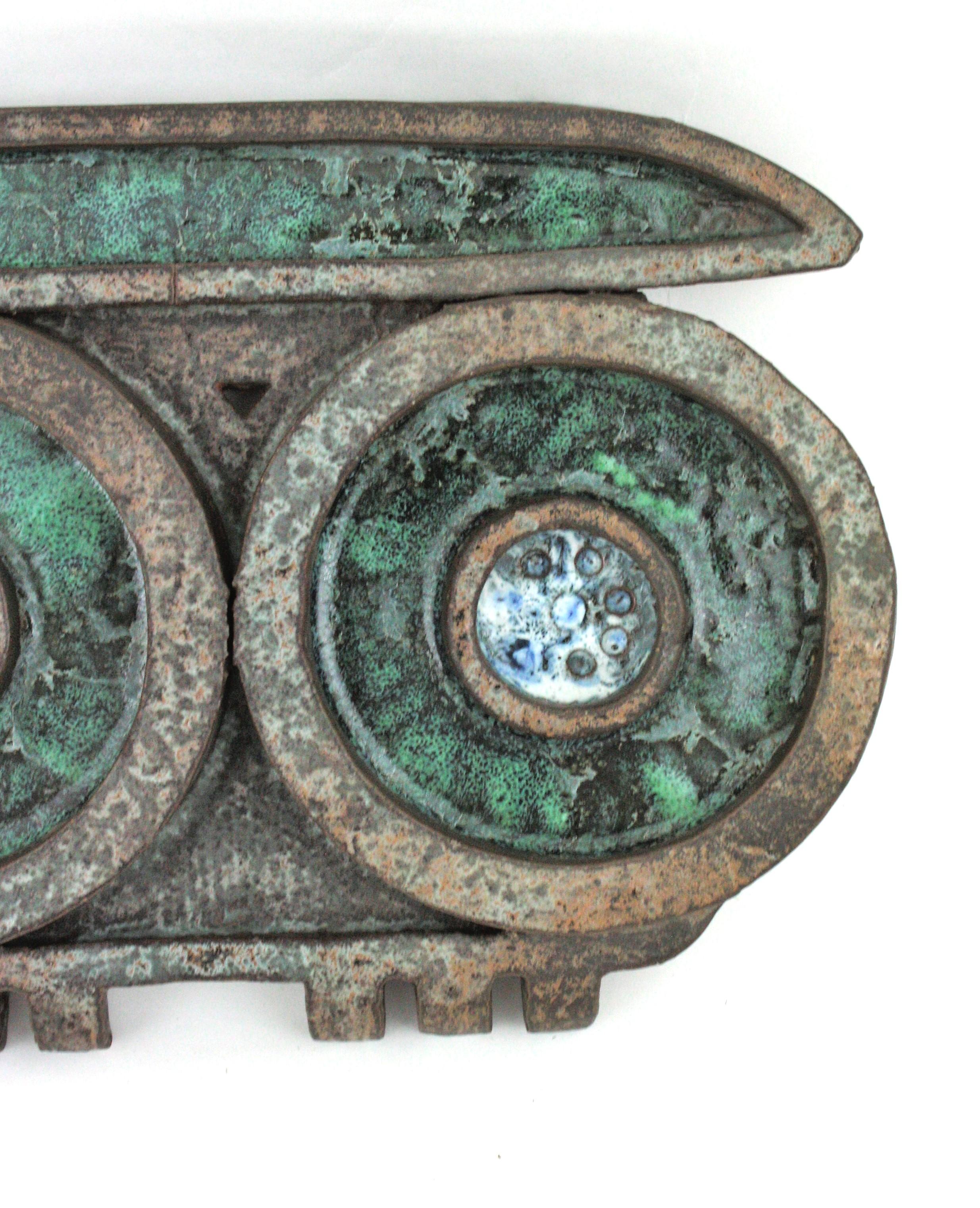 20th Century Spanish Owl Shaped Vide-Poche in Green Terracotta For Sale