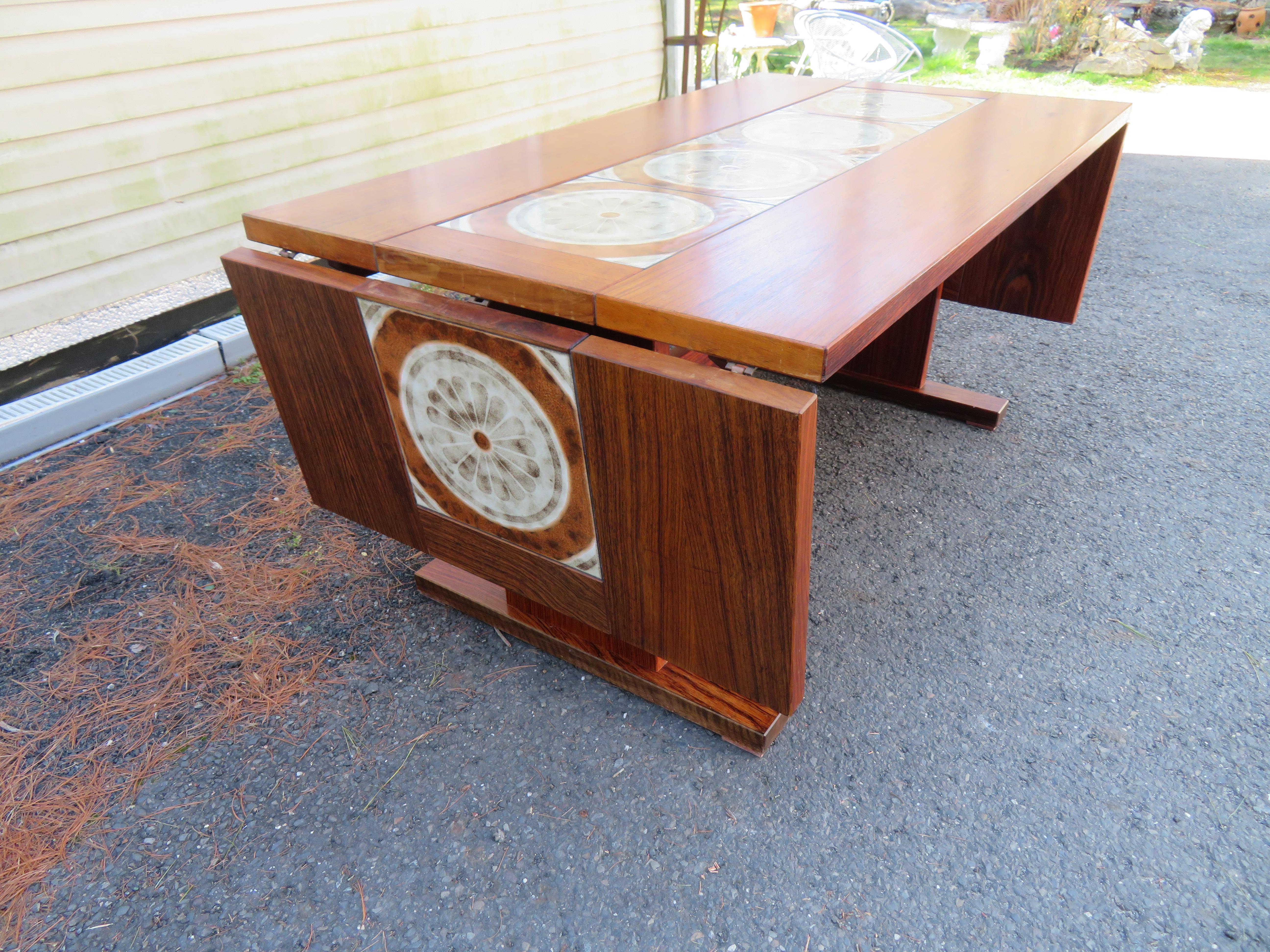 1970s Ox Art Danish Rosewood Tile Drop Leaf Dining Table Midcentury For Sale 6