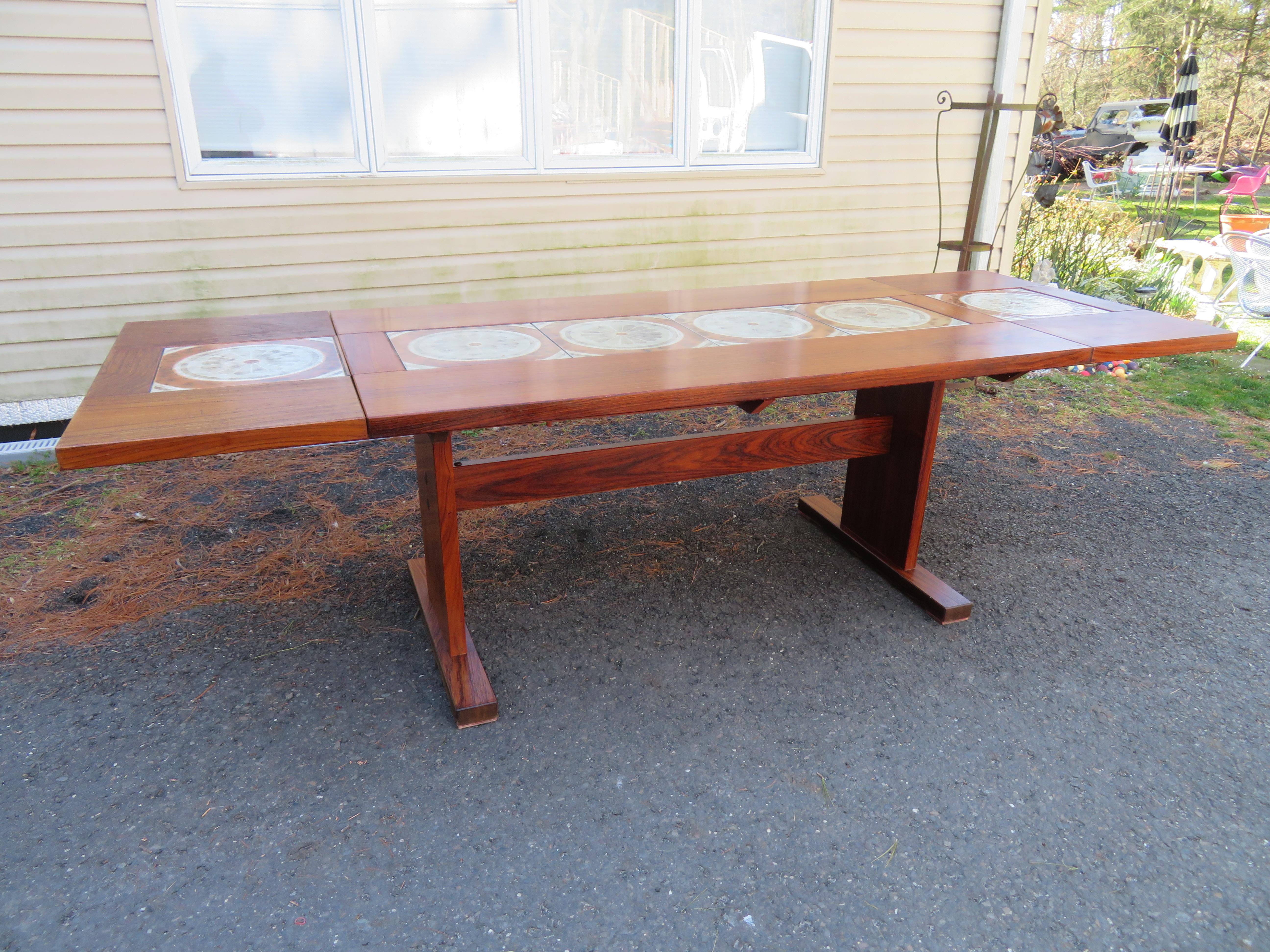 1970s Ox Art Danish Rosewood Tile Drop Leaf Dining Table Midcentury For Sale 7
