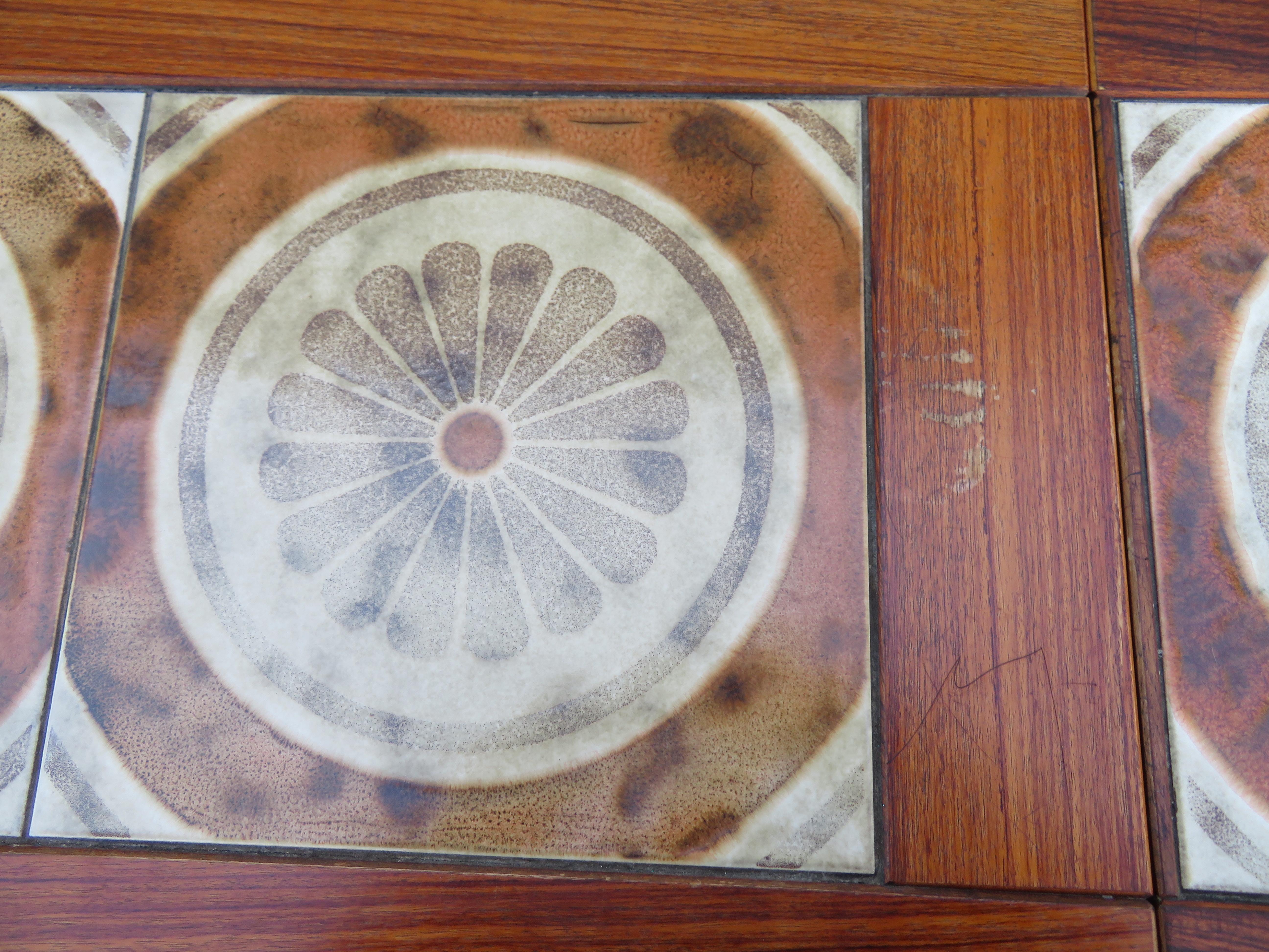 Ceramic 1970s Ox Art Danish Rosewood Tile Drop Leaf Dining Table Midcentury For Sale