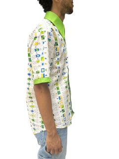 1970S OXFORD Light Green Geometric Cotton “We Love Girls” Men Shirt