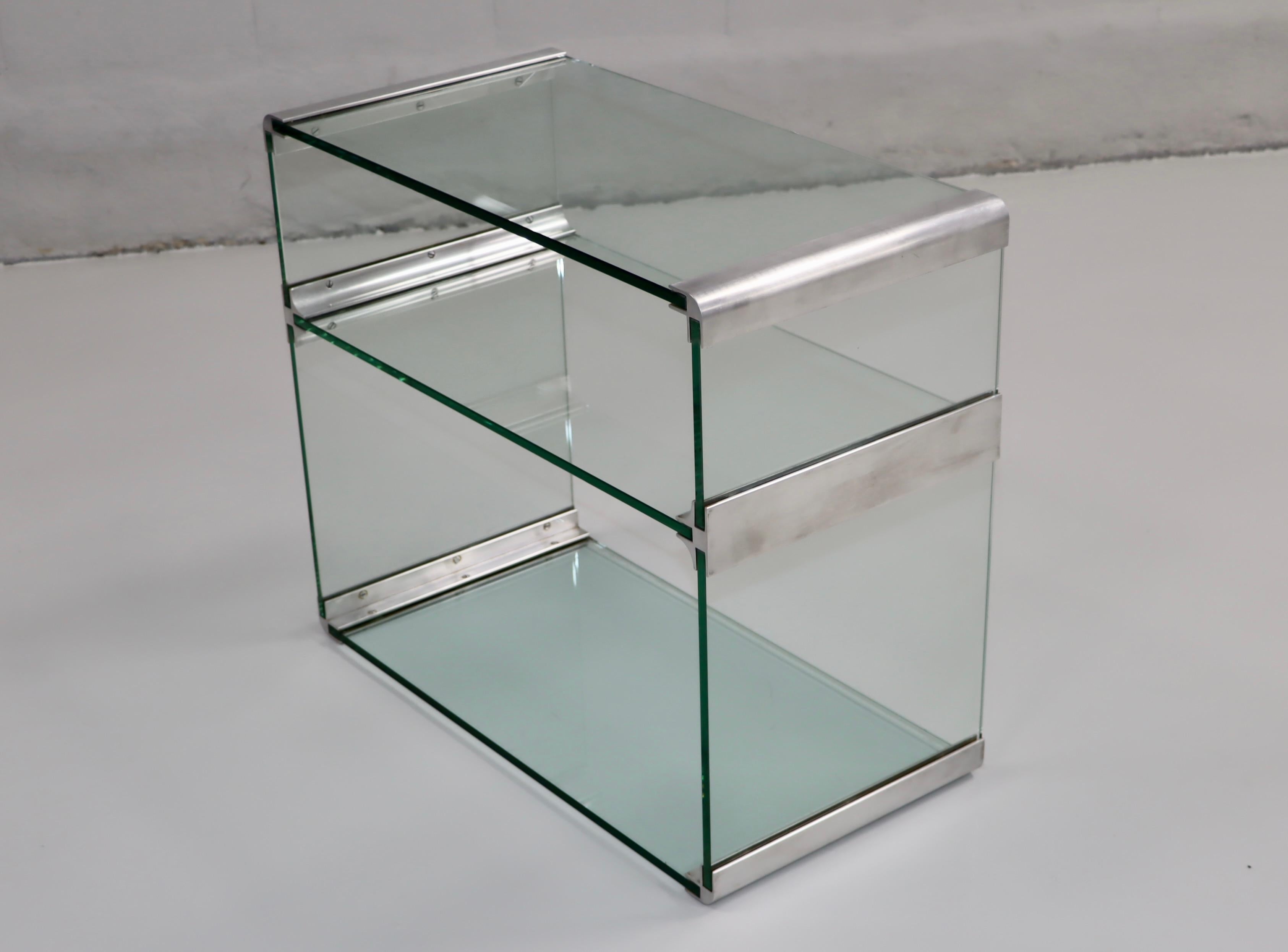 Mid-Century Modern 1970's Pace Collection 3 Tier Glass And Aluminum Console For Sale