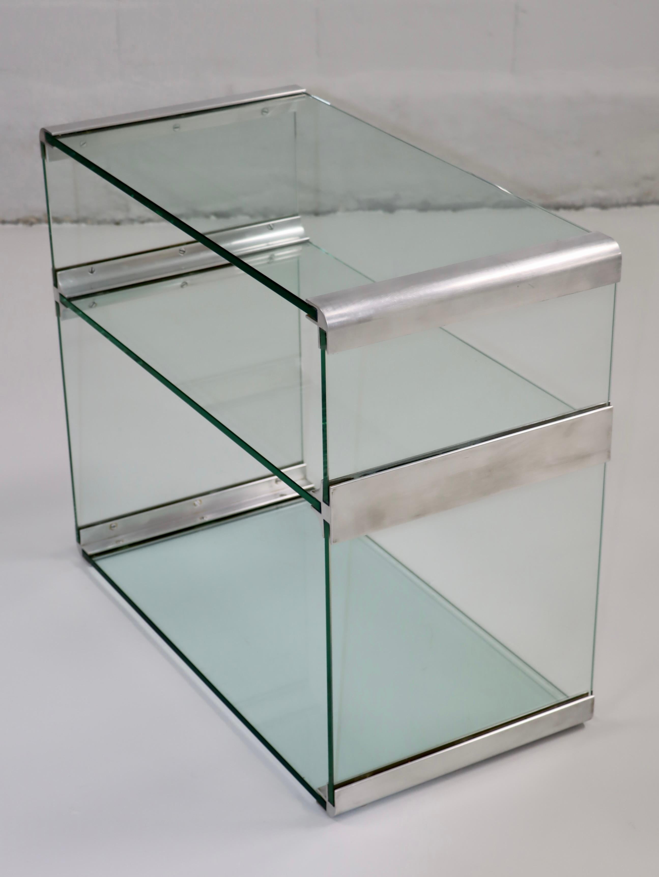 1970's Pace Collection 3 Tier Glass And Aluminum Console For Sale 1