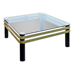 1970s Pace Collection Brass and Black Lacquer Coffee Table