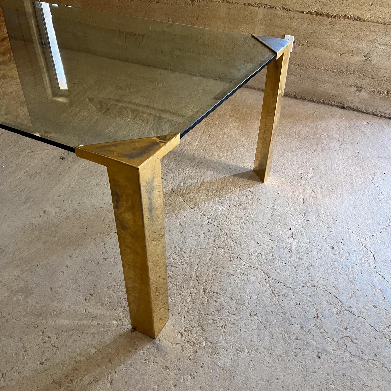 American 1970s Pace Collection Long Dining Table Brass Legs Base