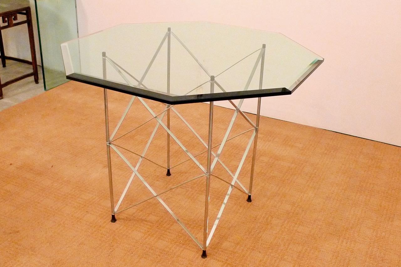 1970's Pace Collection Chrome Scaffold Dining Table & Six Chairs For Sale 15