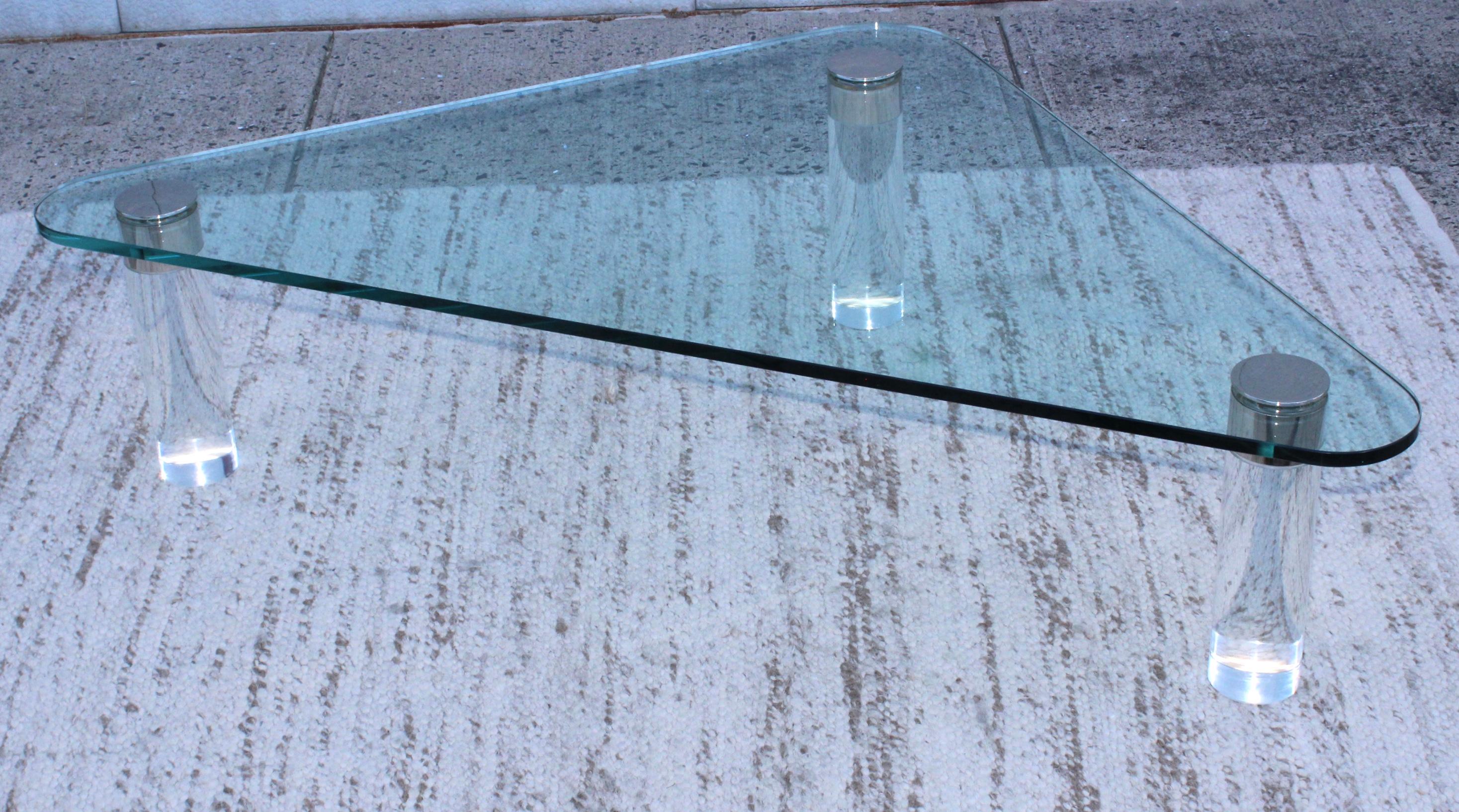 American 1970s Pace Collection Custom Order Triangular Lucite Coffee Table