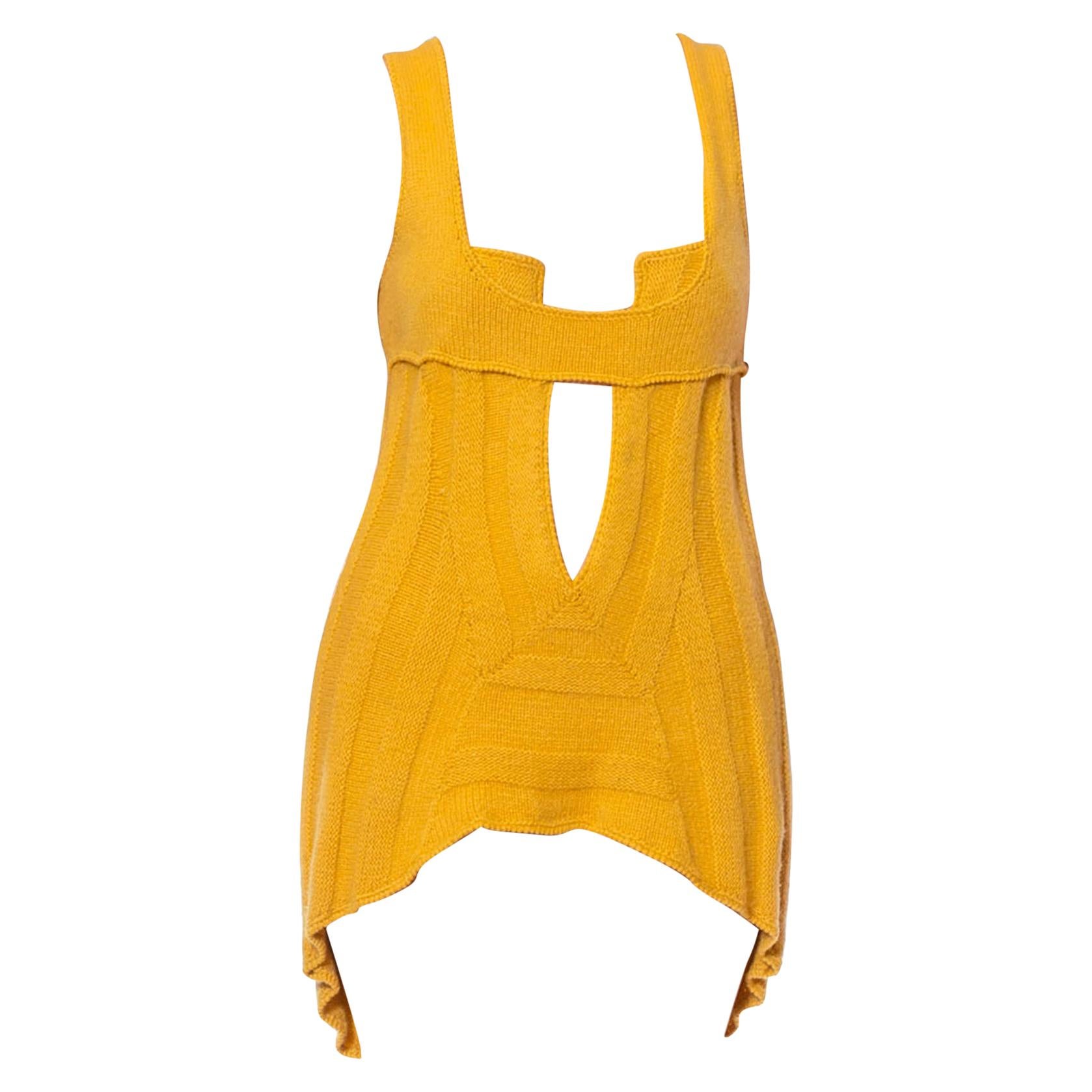 1970S PACO RABANNE Attributed Mustard Yellow Cashmere Blend Knit Sexy Cut-Out D For Sale