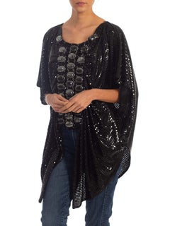 1970S PACO RABANNE Black Cotton Knit Draped Top With Giant Chainmail Front & Ba