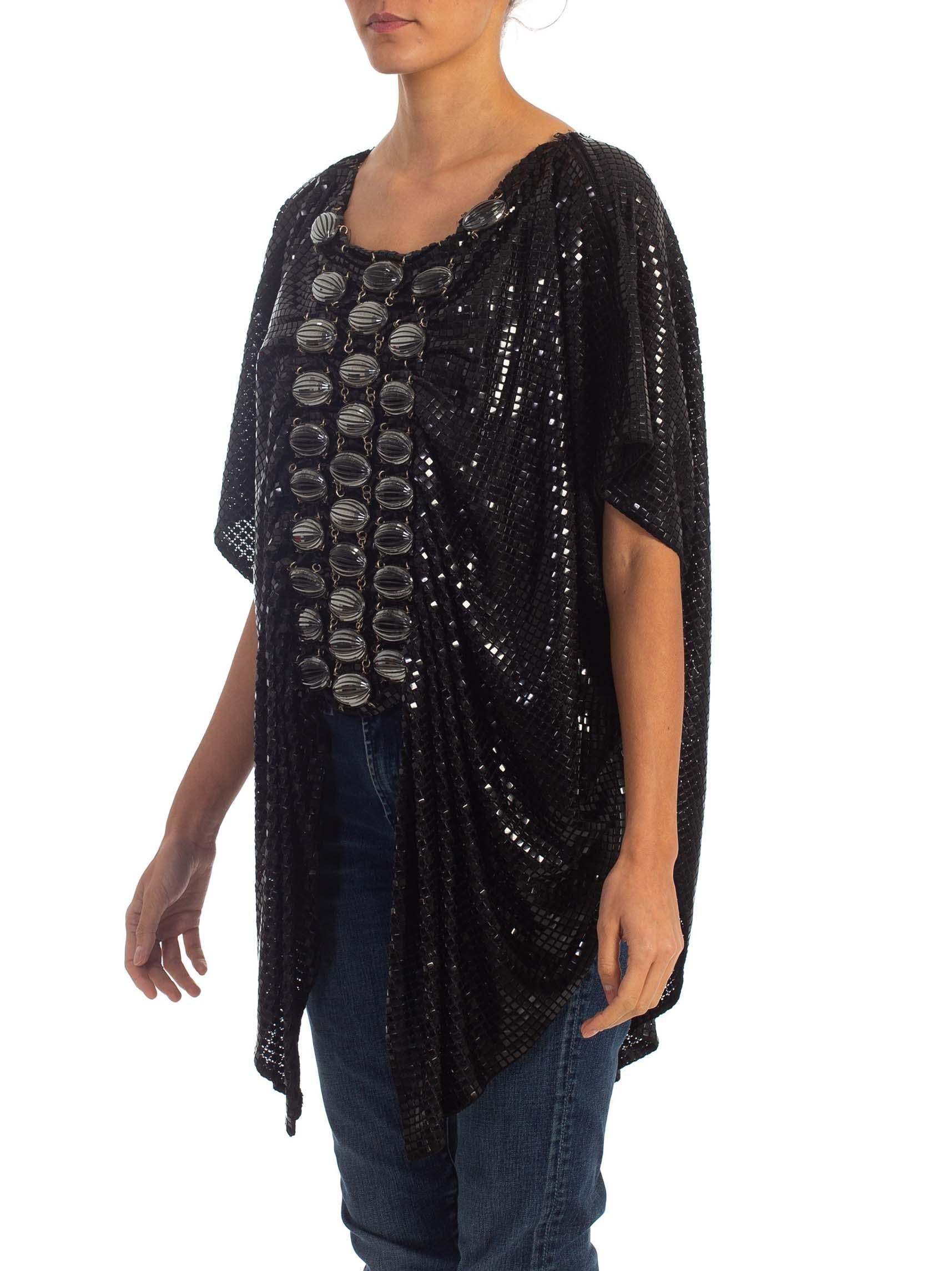 1970S PACO RABANNE Black Cotton Knit Draped Top With Giant Chainmail Front & Ba For Sale 1