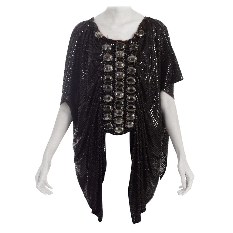1970S PACO RABANNE Black Cotton Knit Draped Top With Giant Chainmail ...