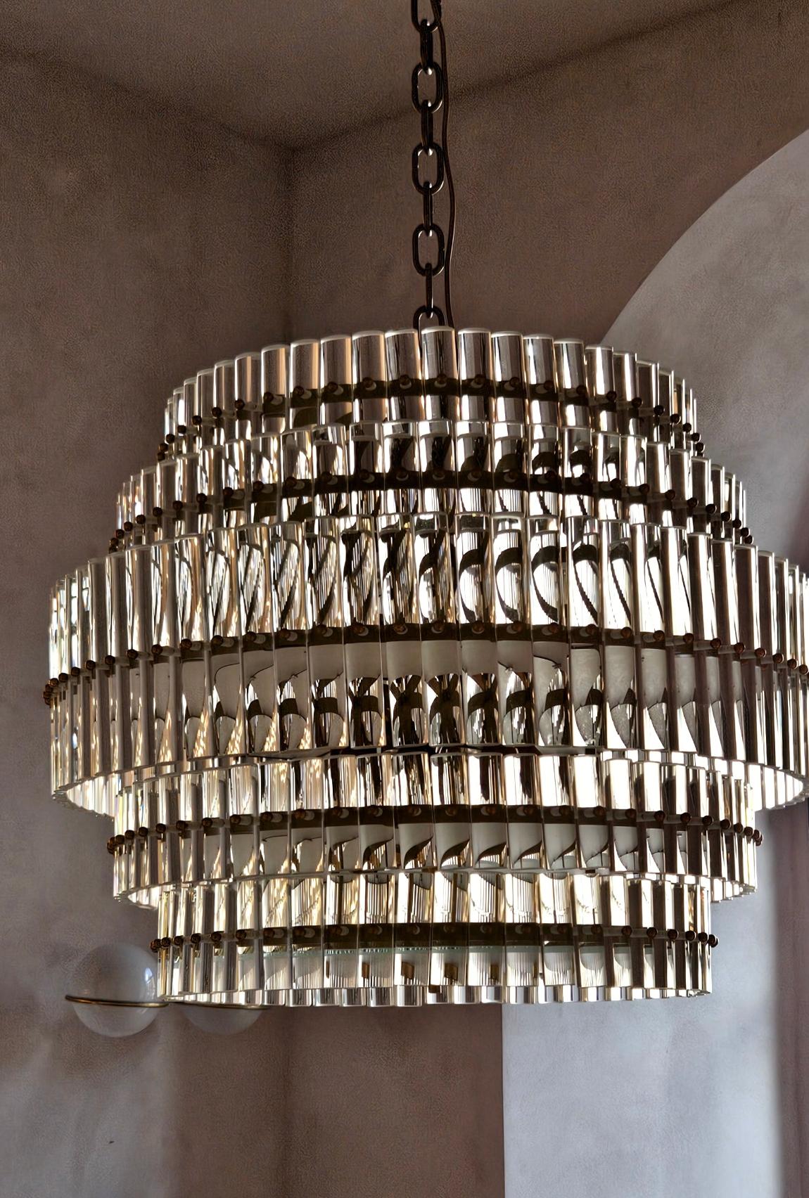 Brass 1970s Padova Chandelier in Murano Glass For Sale
