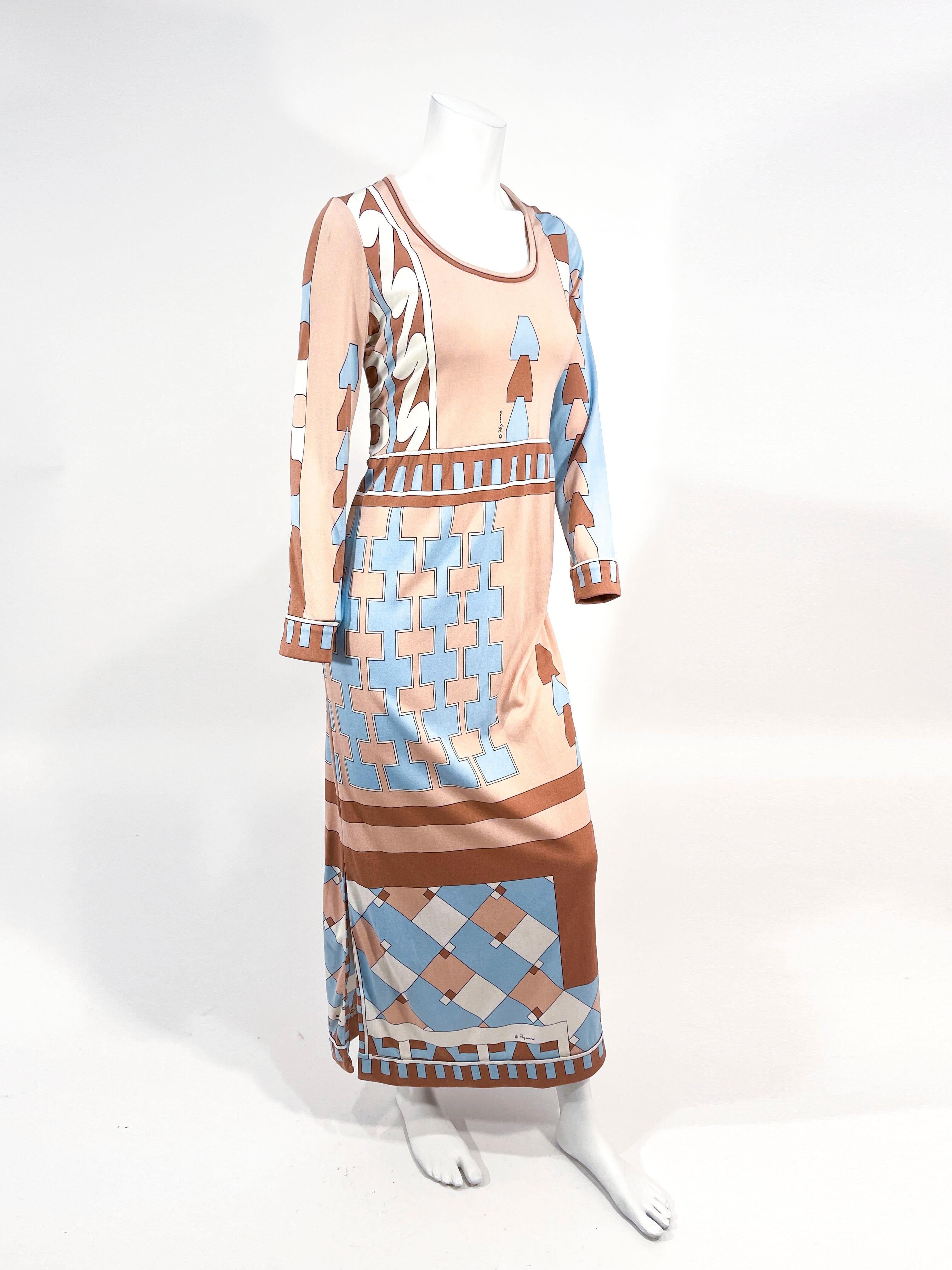 1970s Paganne Printed Silk Jersey Dress In Good Condition For Sale In San Francisco, CA