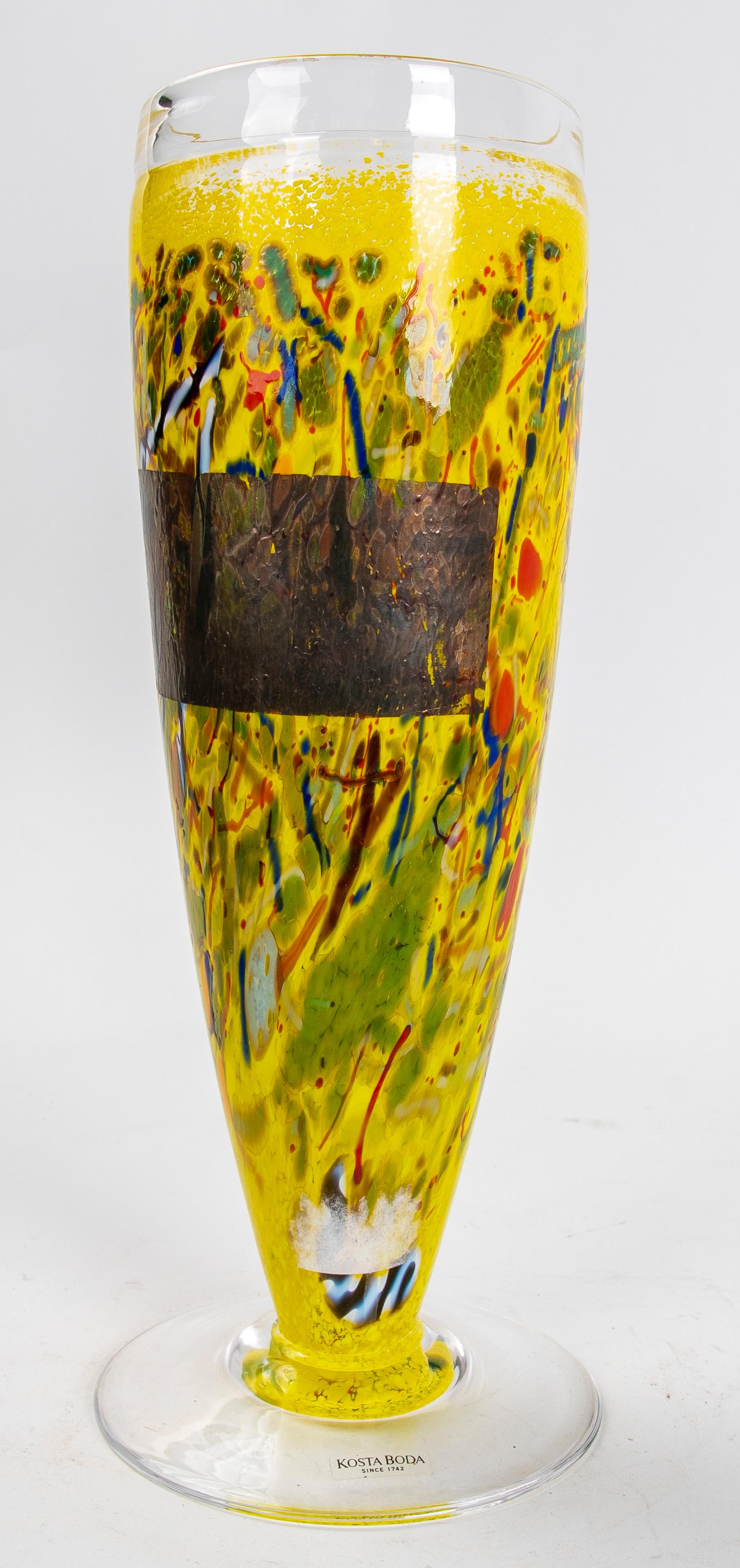 Swedish 1970s Painted Crystal Vase from the Kosta Wedding House For Sale