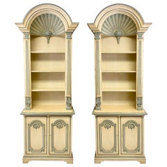 1970s Painted Grotto Inspired Carved Pine Shell Bookcases / Cabinets, a Pair