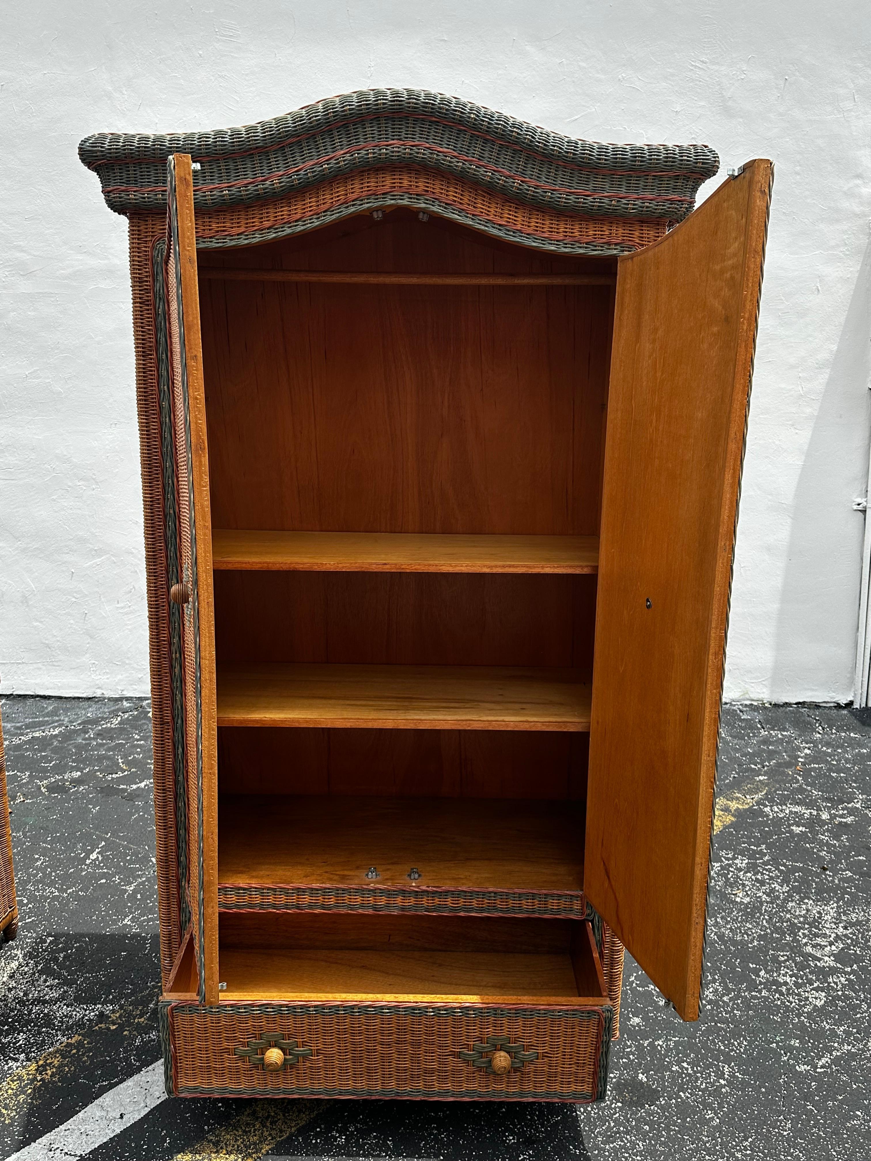 1970s Arch Rattan Wardrobe Armoire Chest of Drawers, set of 2 For Sale 9