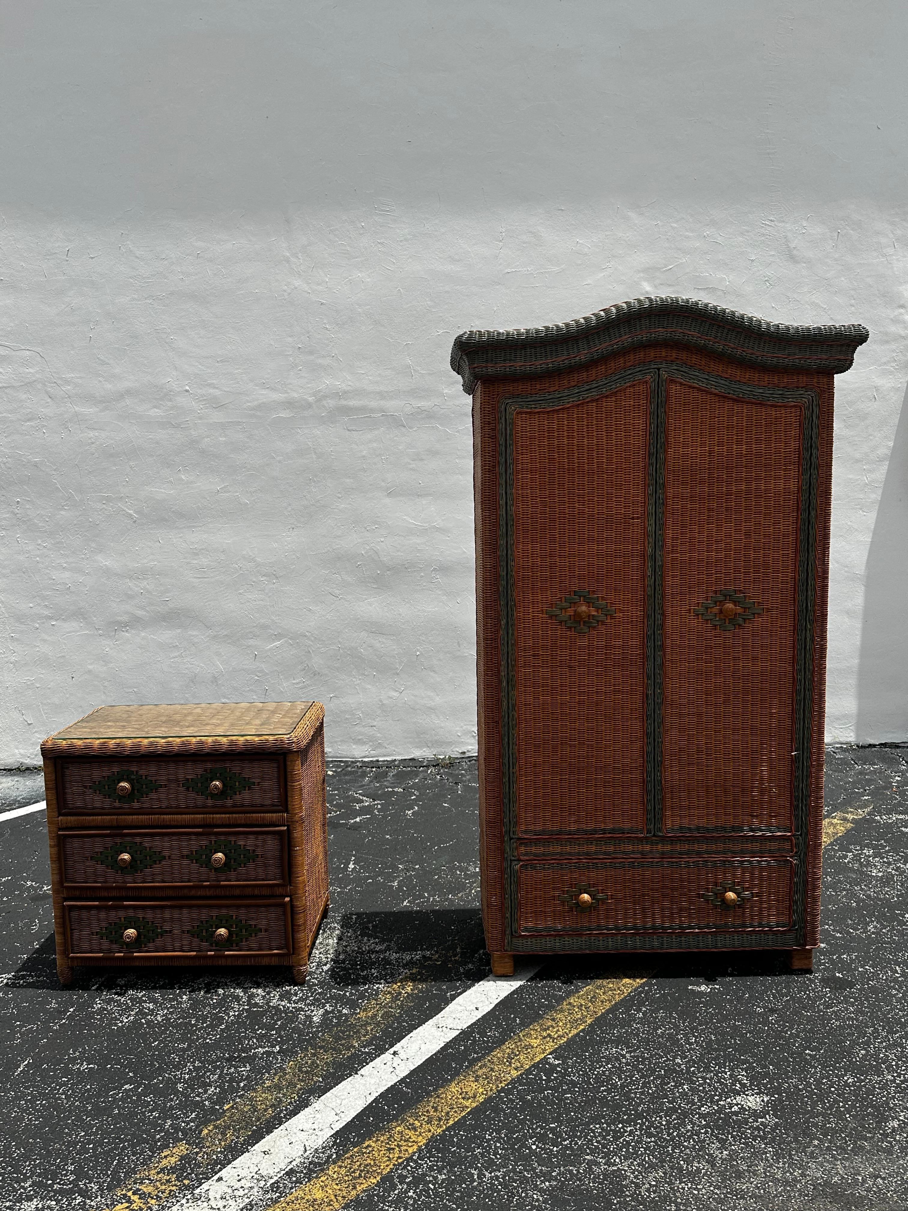 On offer on this occasion is one of the most stunning and rare, Organic rattan wardrobe and chest of drawers you could hope to find. Outstanding design is exhibited throughout. The beautiful set is statement piece and packed with personality!! Just