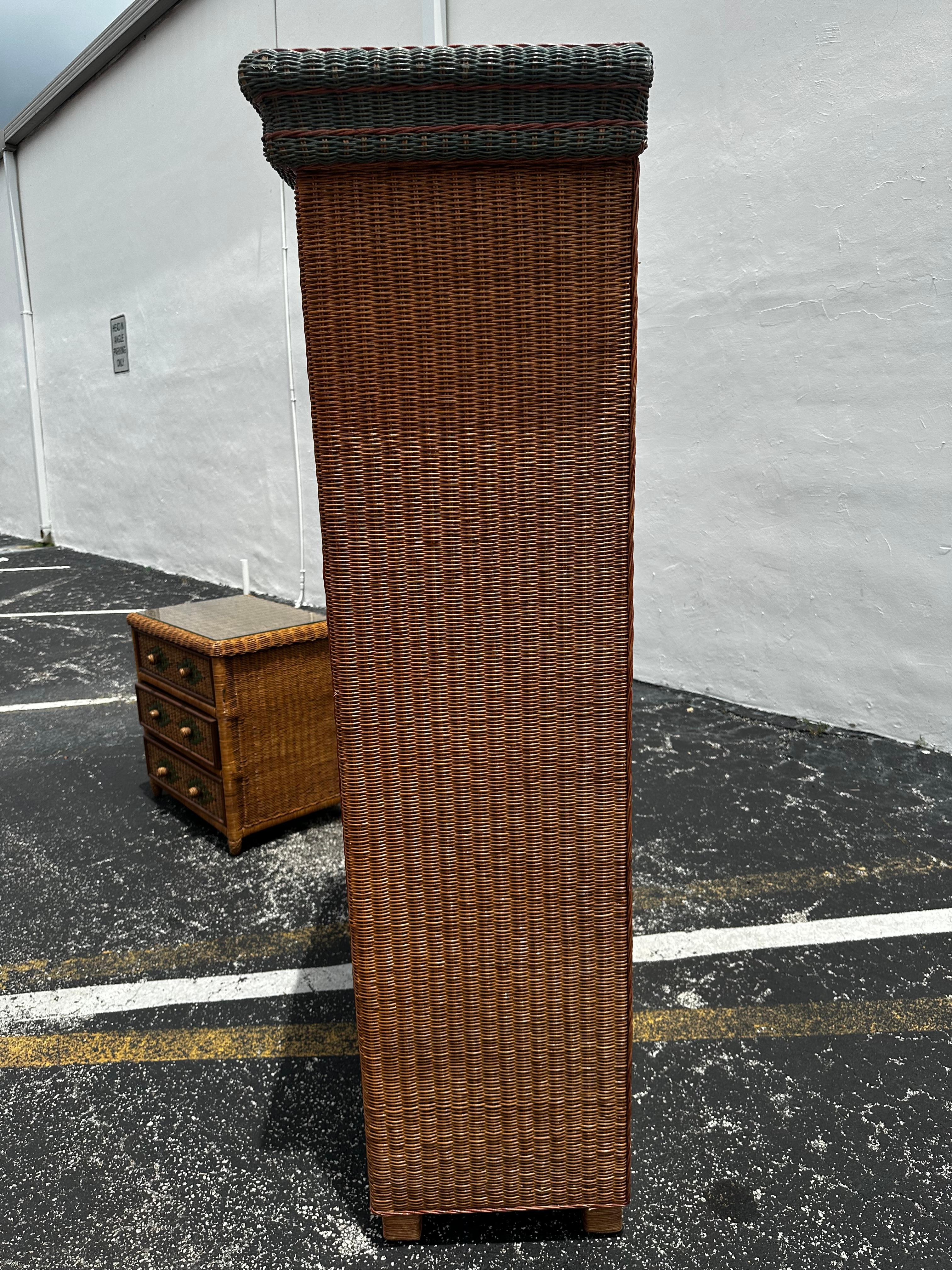 Late 20th Century 1970s Arch Rattan Wardrobe Armoire Chest of Drawers, set of 2 For Sale