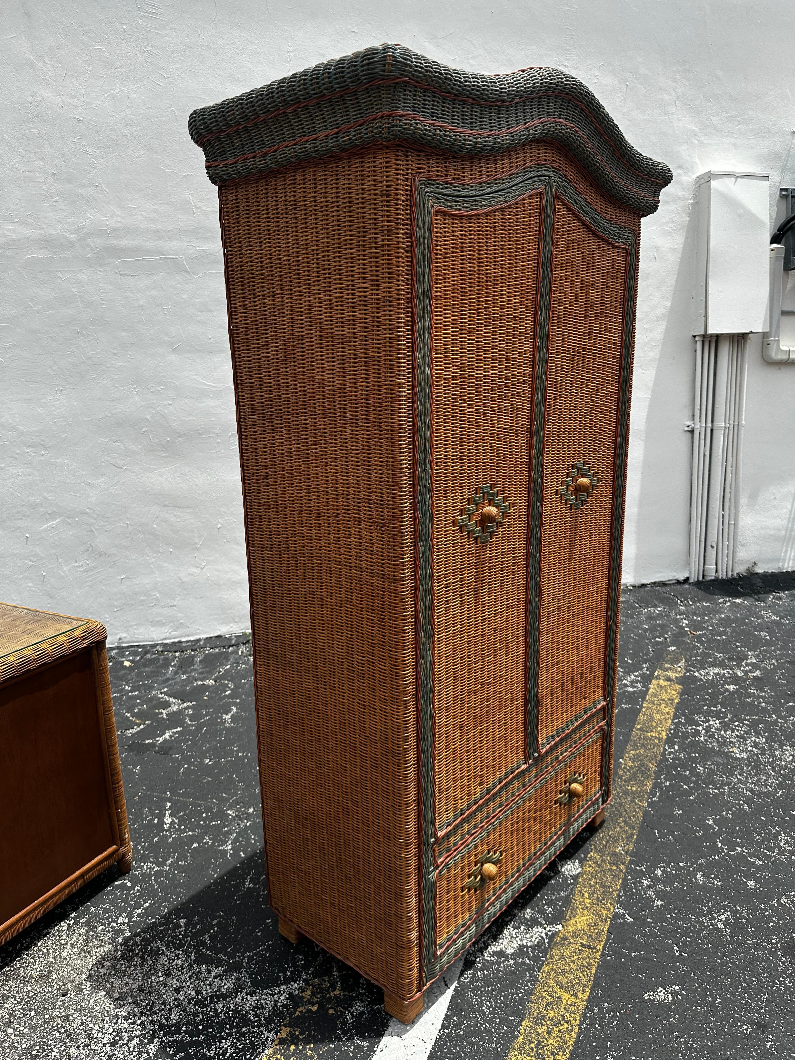 1970s Arch Rattan Wardrobe Armoire Chest of Drawers, set of 2 For Sale 1