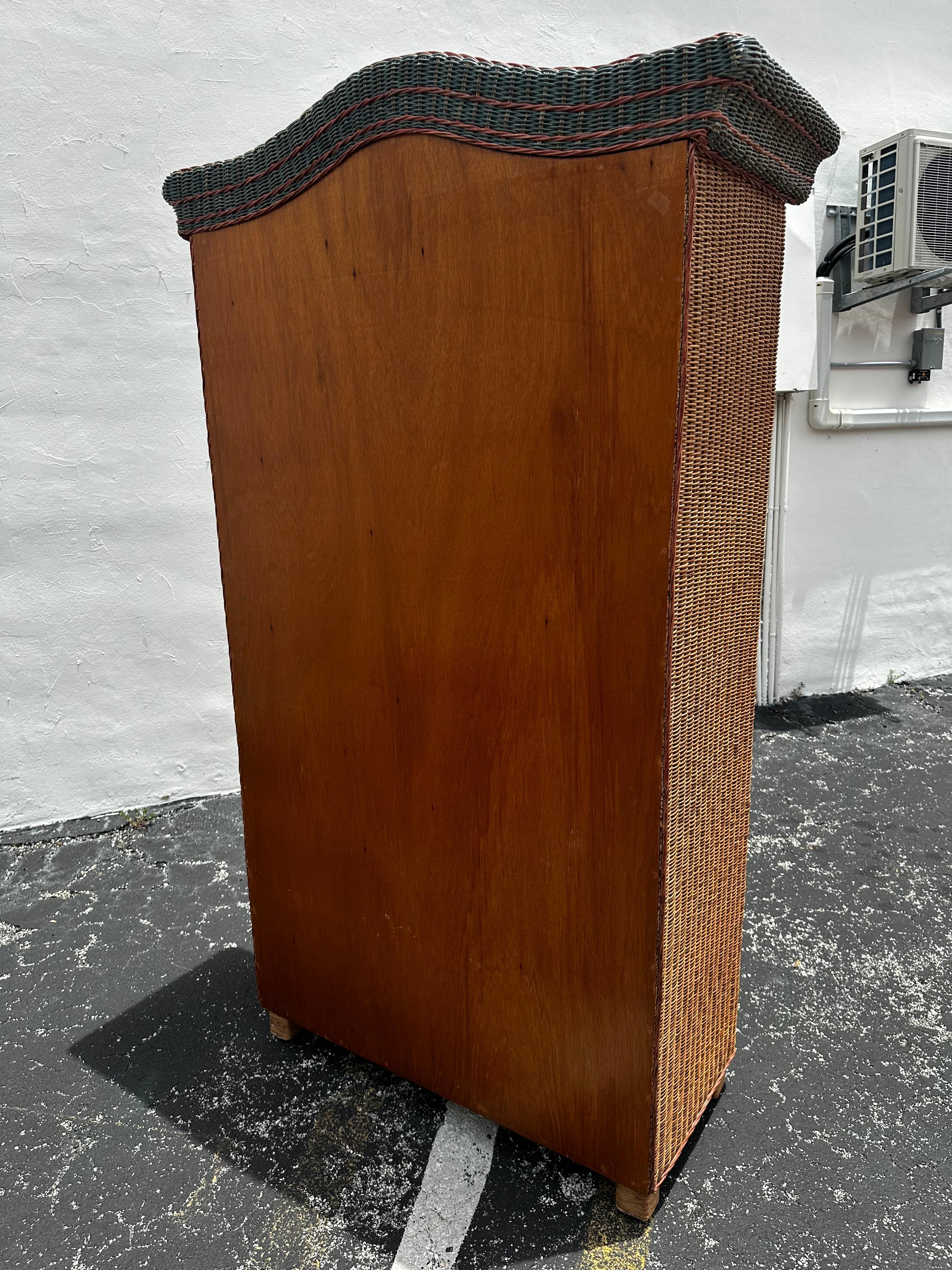 1970s Arch Rattan Wardrobe Armoire Chest of Drawers, set of 2 For Sale 2