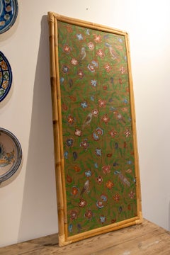 1970s, Painting on Canvas with Bamboo Frame, Birds and Flowers