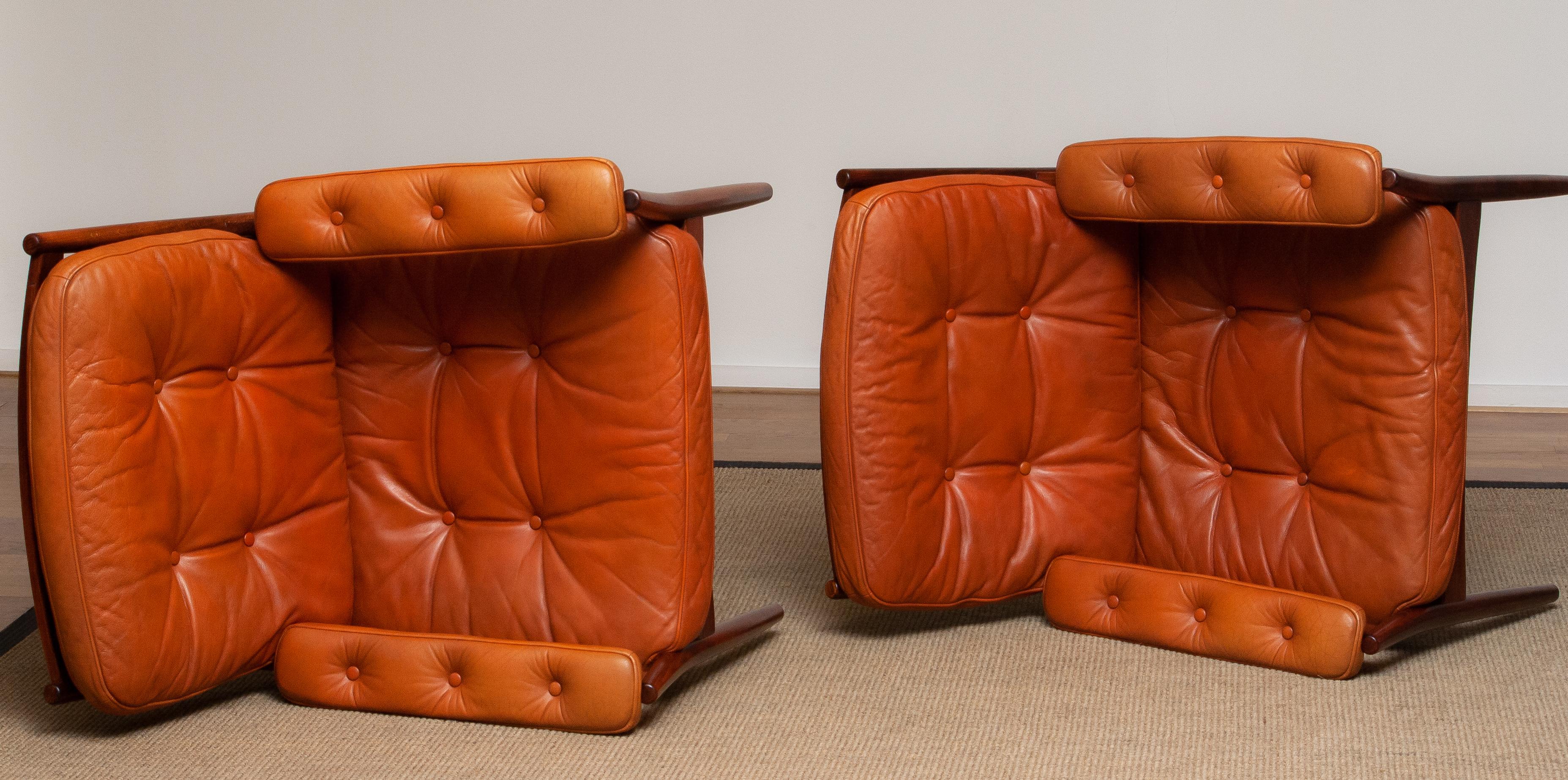 1970s Pair of Armchairs in Sturdy Cognac Leather by Göte Möbel Sweden, Carmen 3