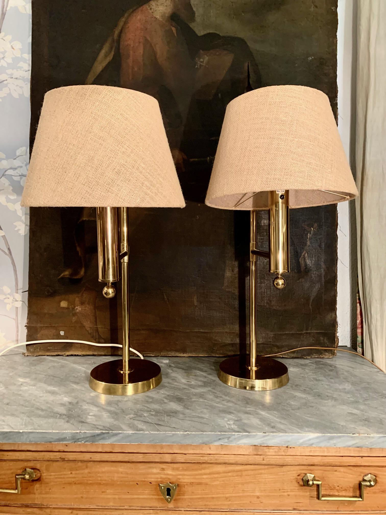 1970s Pair Bergboms Brass Sweden Table Lamps For Sale 2