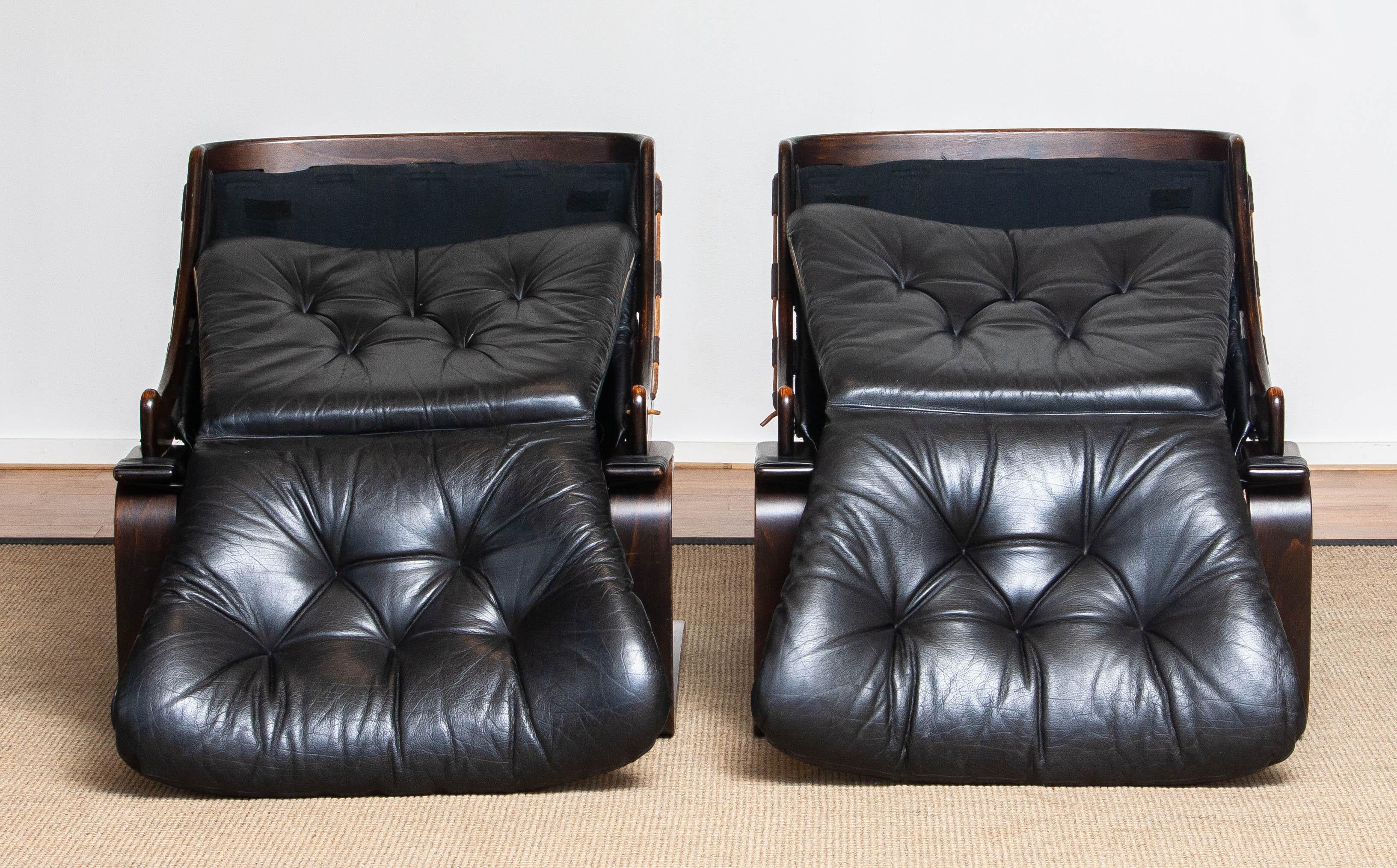 1970's Pair Black Leather Club / Lounge Chairs by Ake Fribytter for Nelo Sweden 8