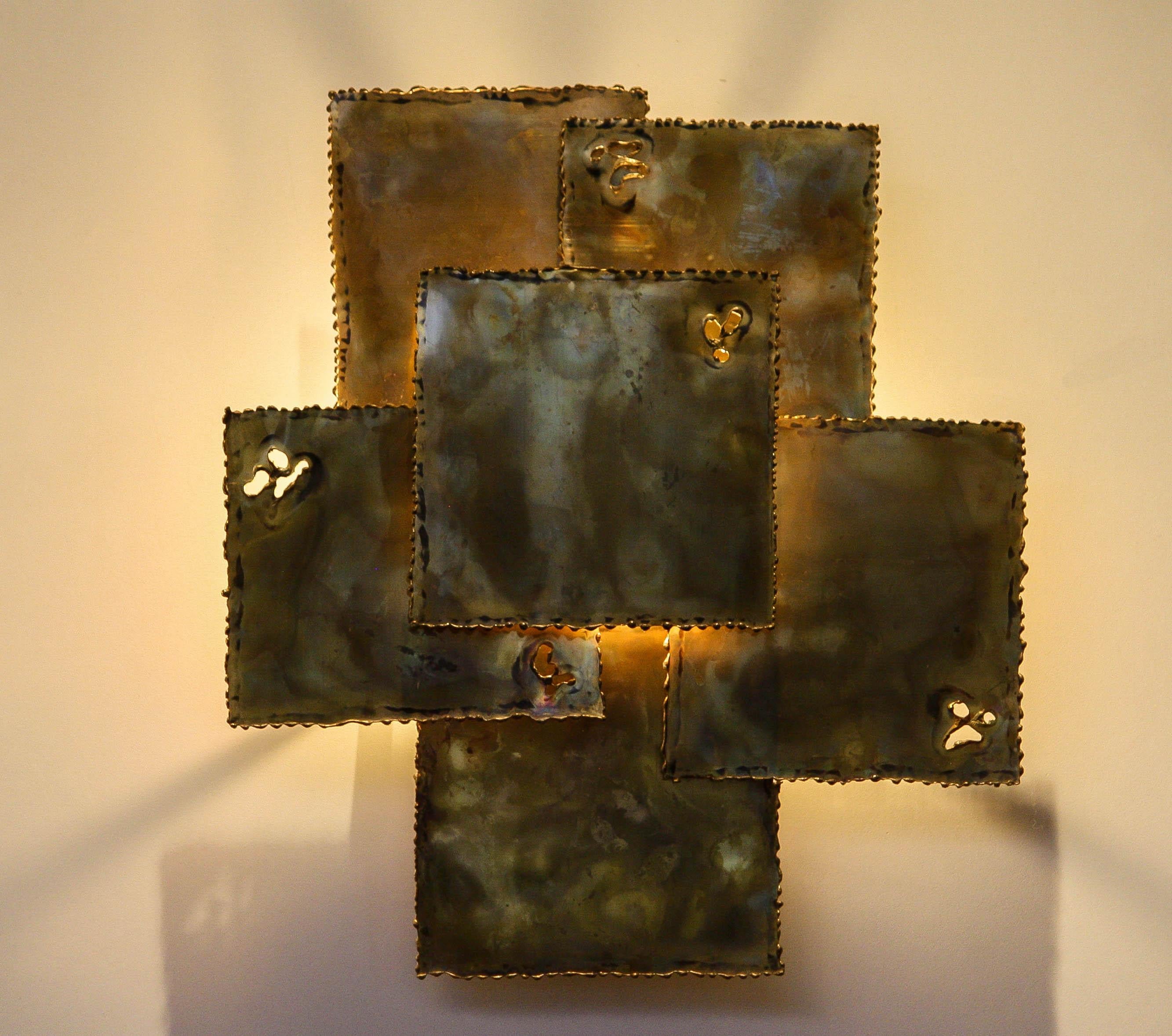 Metal 1970s, Pair Brass Brutalist Wall Lights by Svend Aage Holm Sørensen, Denmark