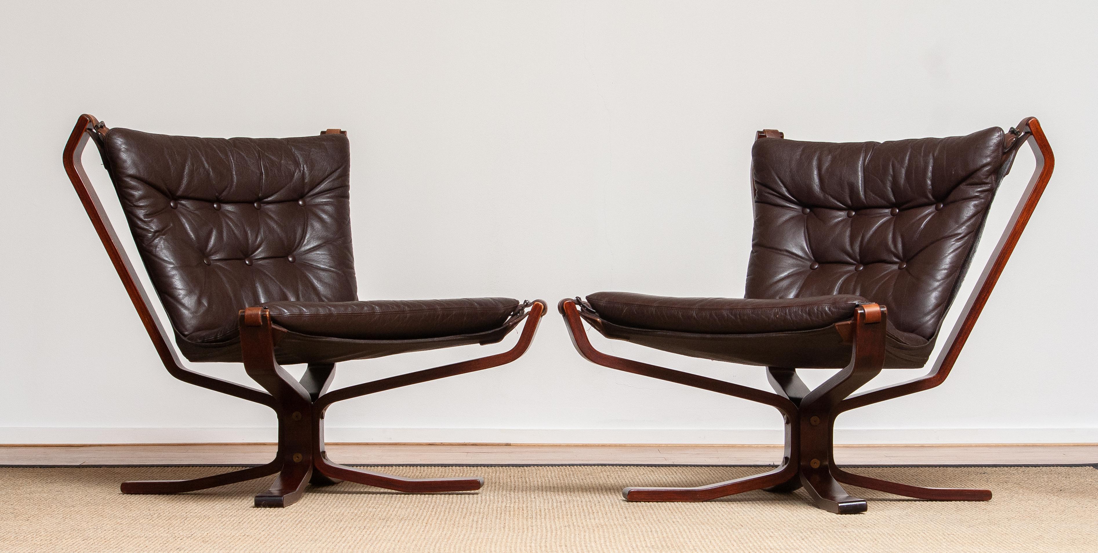 1970s, Pair Brown Leather 'Falcon' Chairs and Coffee Table by Sigurd Resell 9