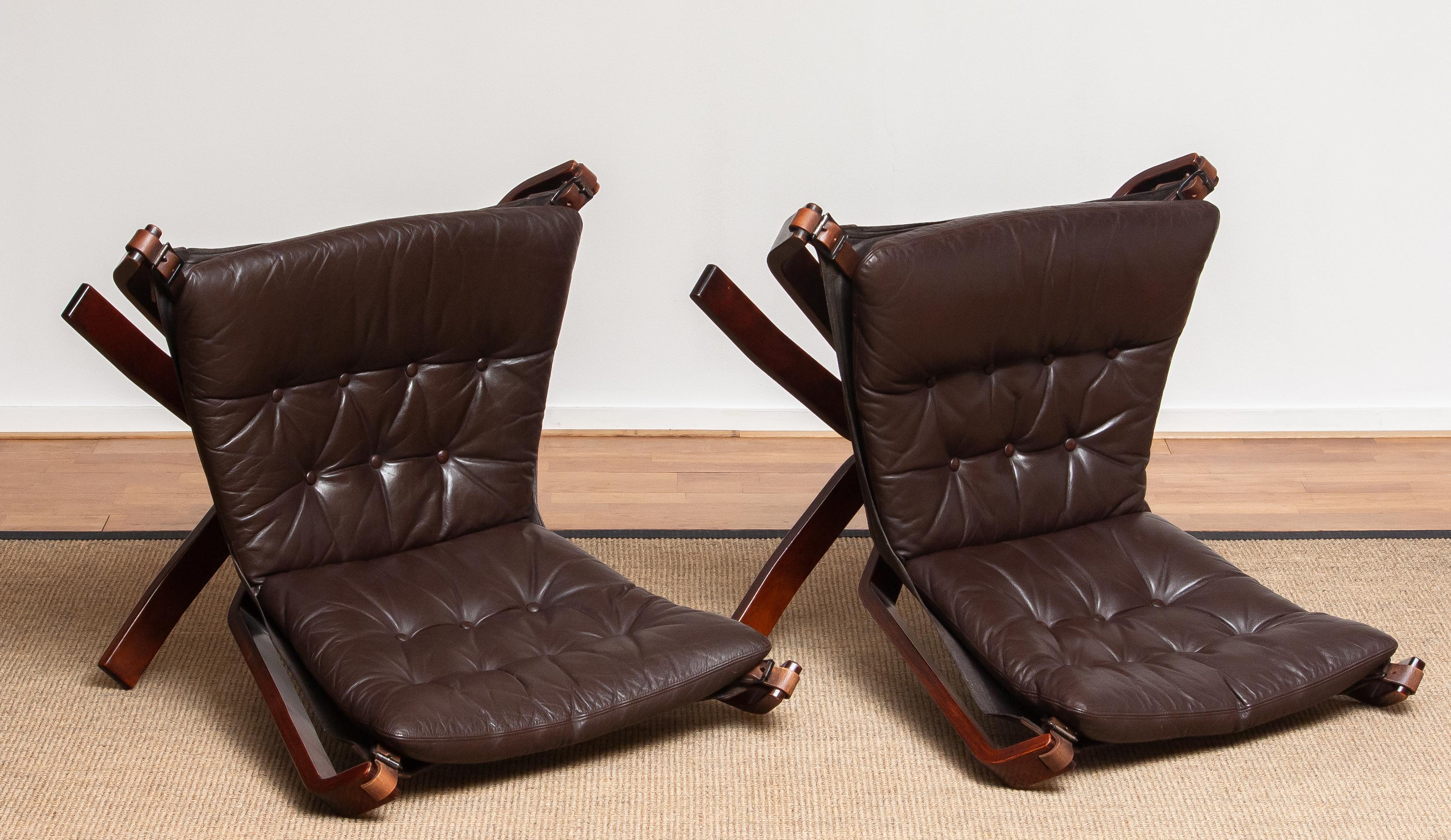 1970s, Pair Brown Leather 'Falcon' Chairs and Coffee Table by Sigurd Resell 10