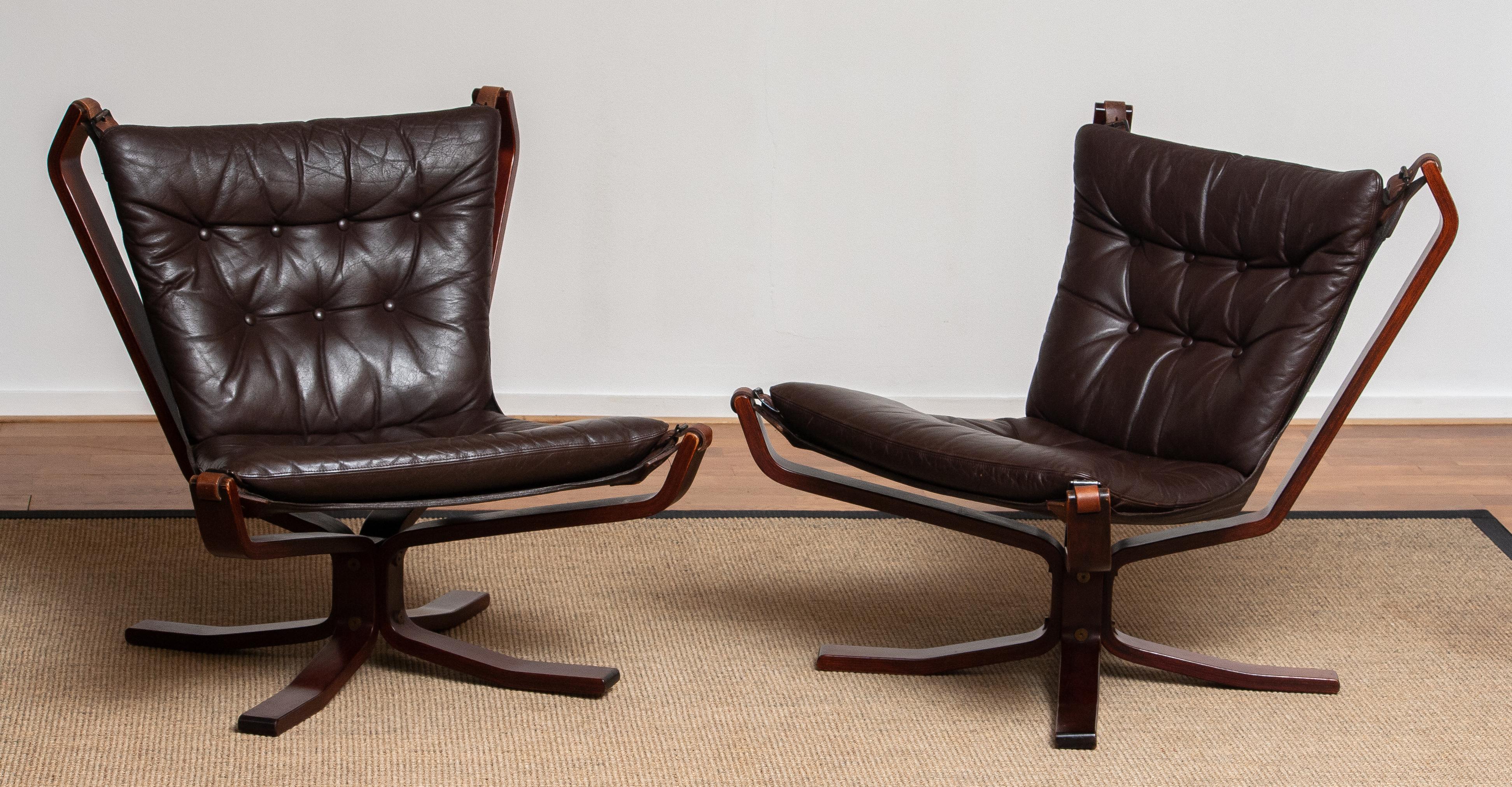 Late 20th Century 1970s, Pair Brown Leather 'Falcon' Chairs and Coffee Table by Sigurd Resell