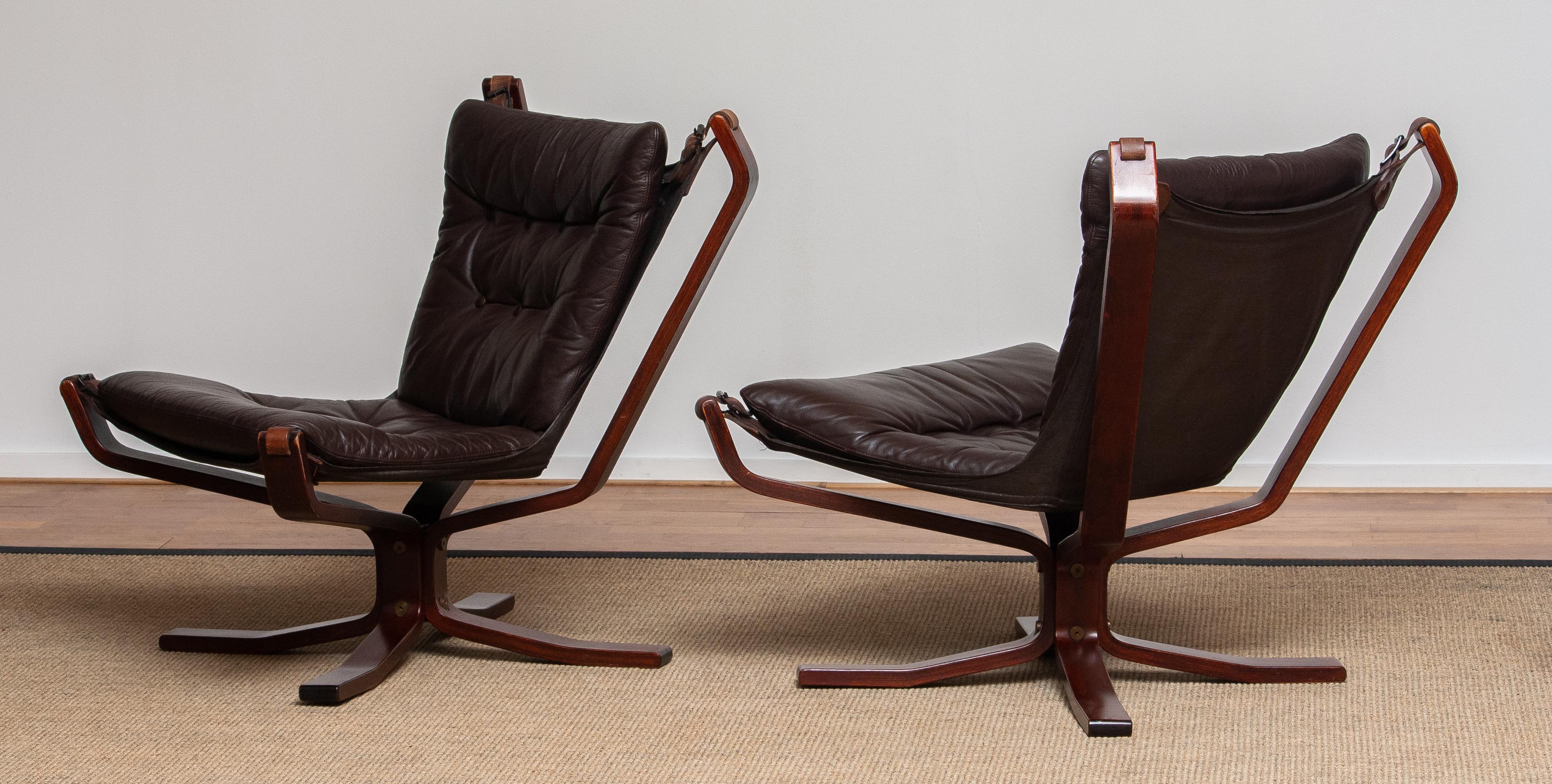 1970s, Pair Brown Leather 'Falcon' Chairs and Coffee Table by Sigurd Resell 1