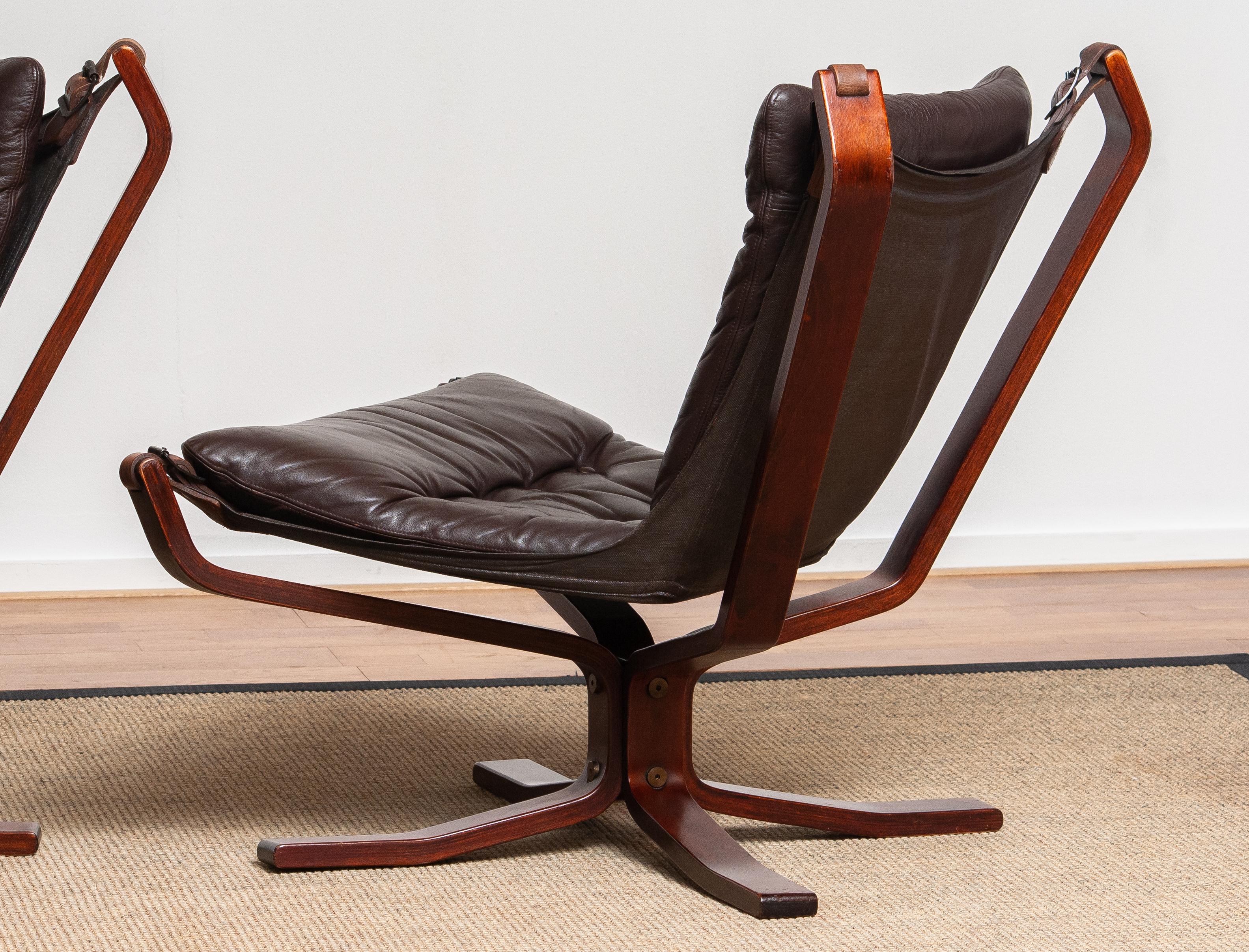 1970s, Pair Brown Leather 'Falcon' Chairs and Coffee Table by Sigurd Resell 3