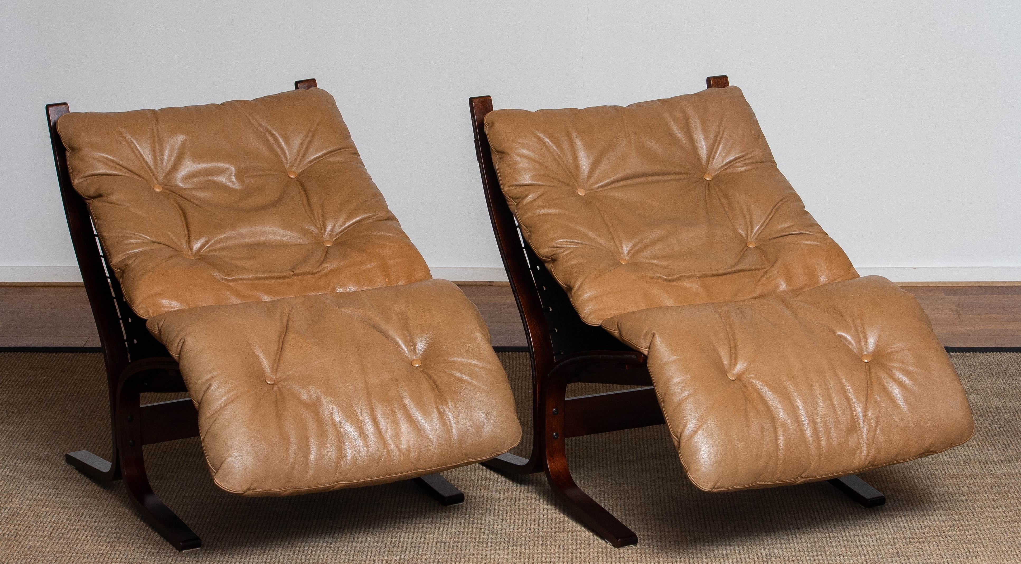 1970s Pair Camel Leather 'Siësta' Lounge Chairs by Ingmar Relling for Westnofa 6