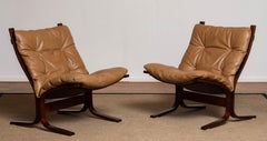1970s Pair Camel Leather 'Siësta' Lounge Chairs by Ingmar Relling for Westnofa