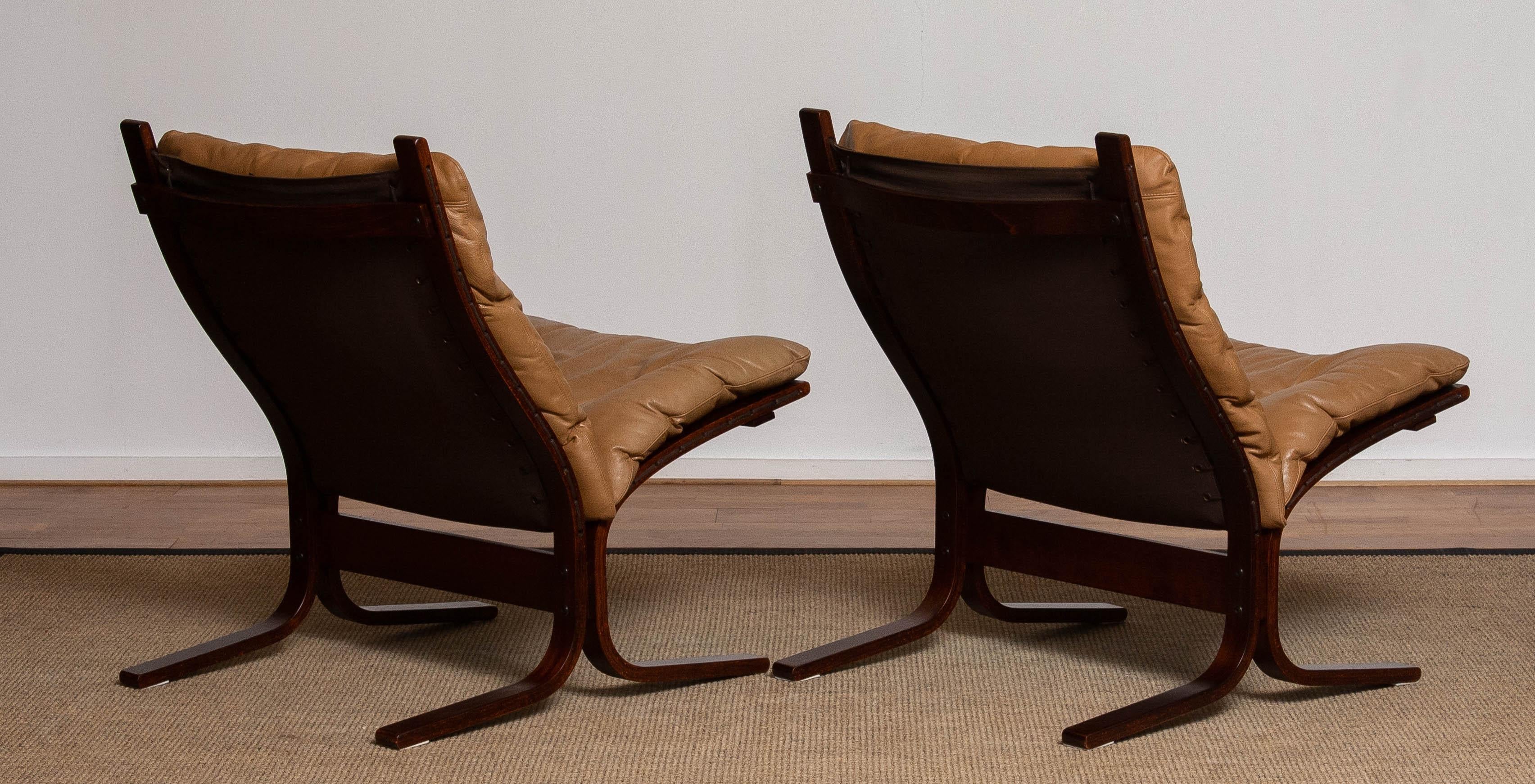 1970s Pair Camel Leather 'Siësta' Lounge Chairs by Ingmar Relling for Westnofa 2