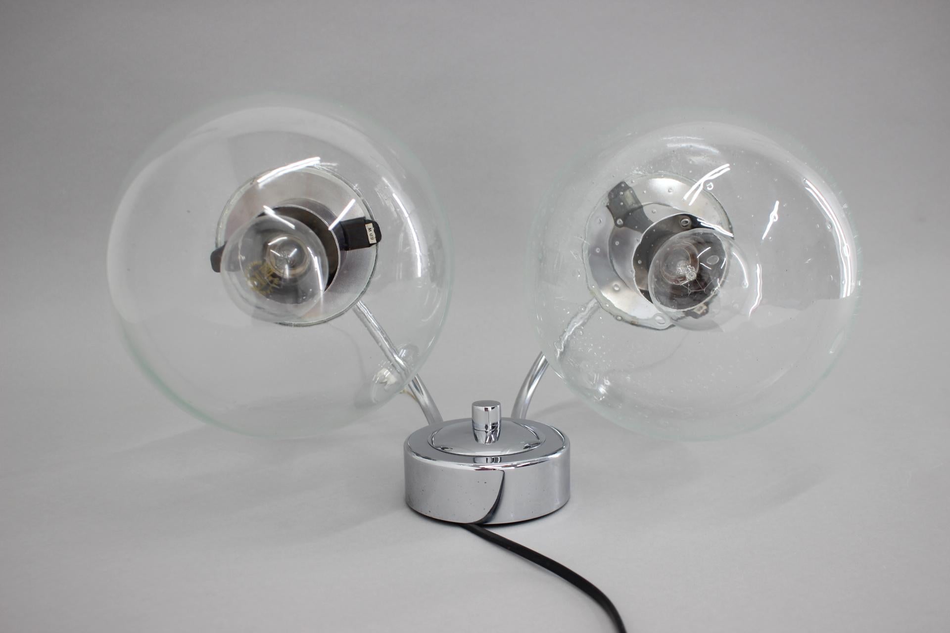 Late 20th Century 1970s Pair Chrome and Glass  Wall Lamps , Czechoslovakia For Sale
