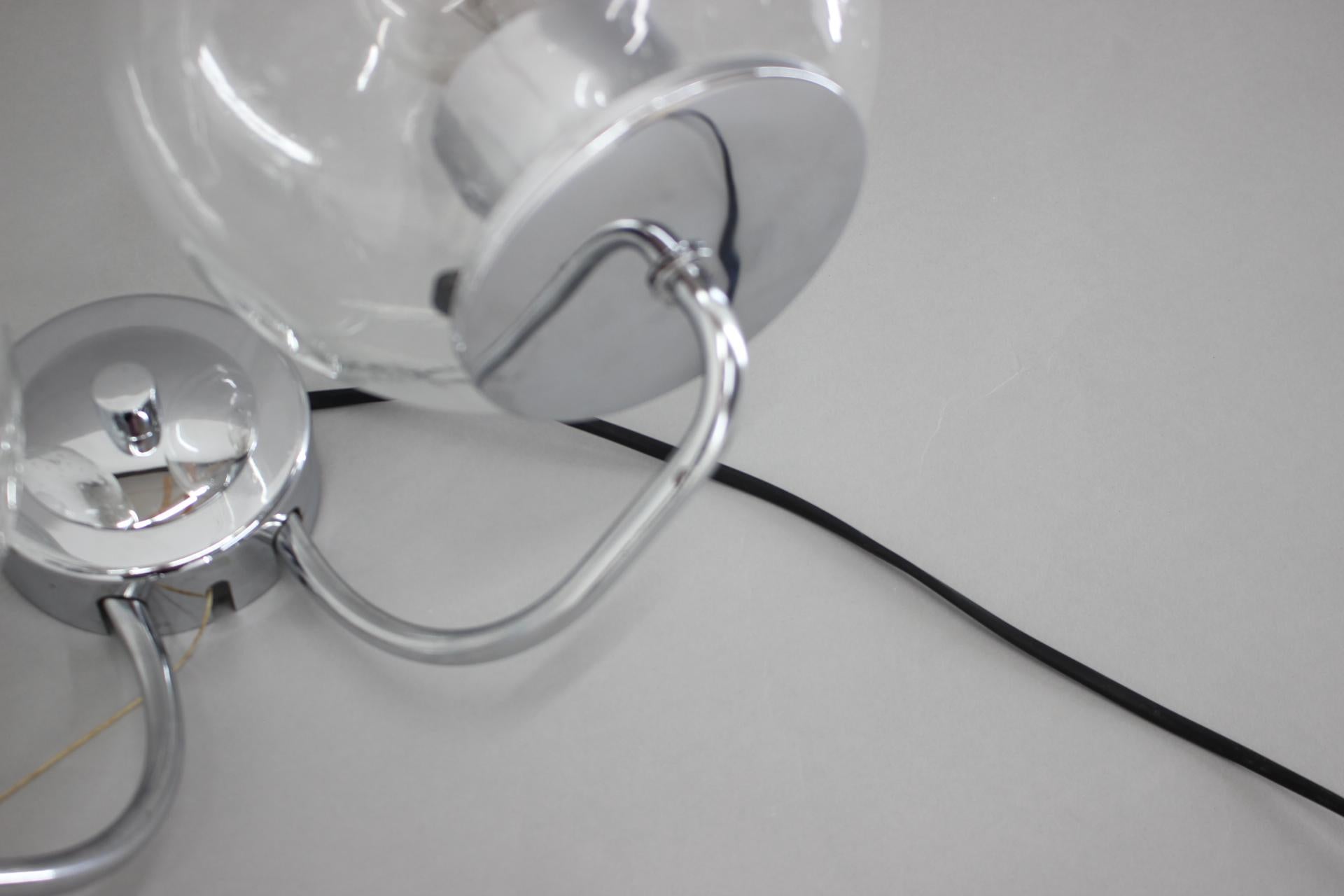 1970s Pair Chrome and Glass  Wall Lamps , Czechoslovakia For Sale 4