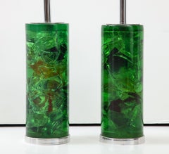 1970's Pair Crushed Ice Resin Lamps by Marie-Claude de Fouquières